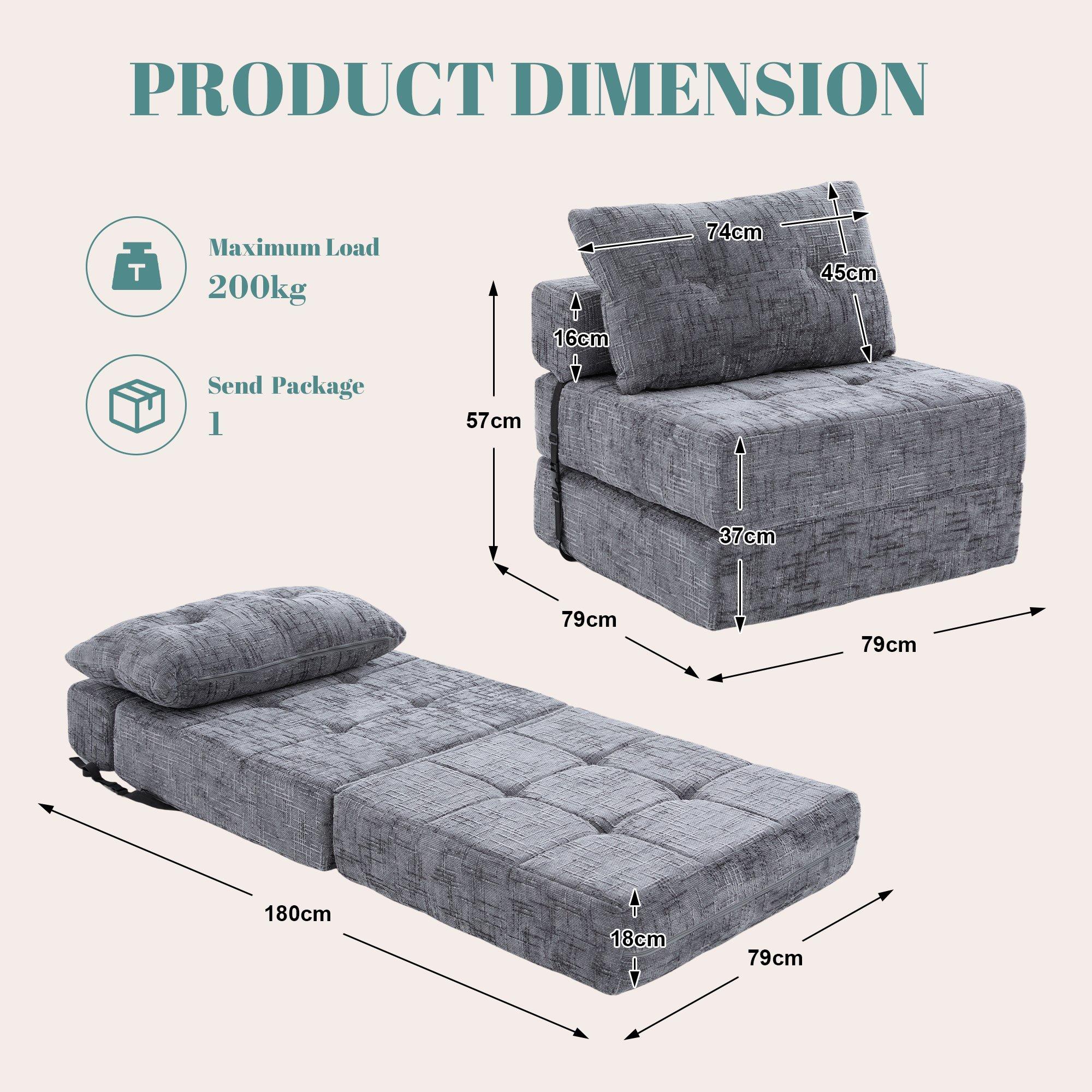 Gray - Urban Meuble - Convertible Tufted Folding Sofa Bed - 6