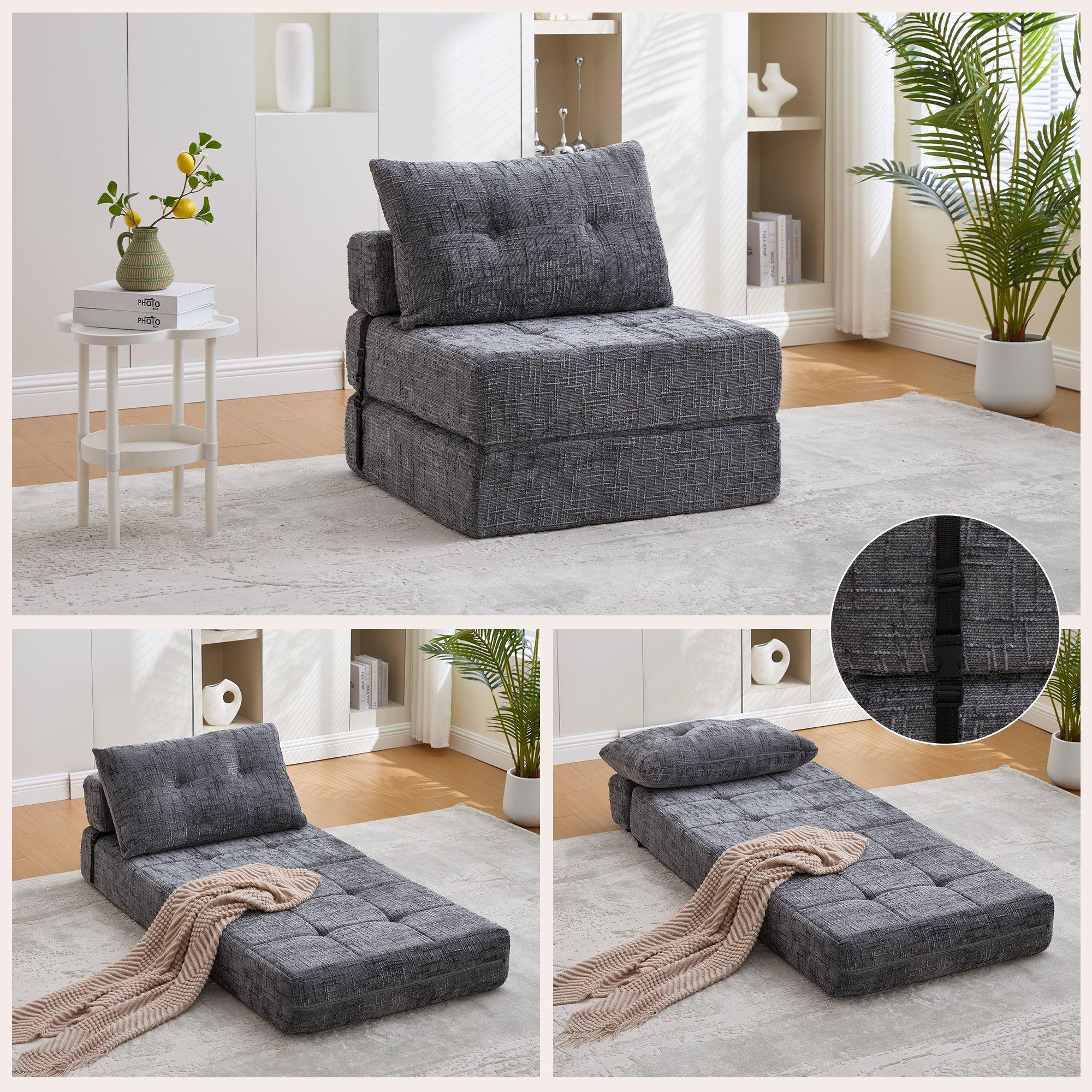 Gray - Urban Meuble - Convertible Tufted Folding Sofa Bed - 7