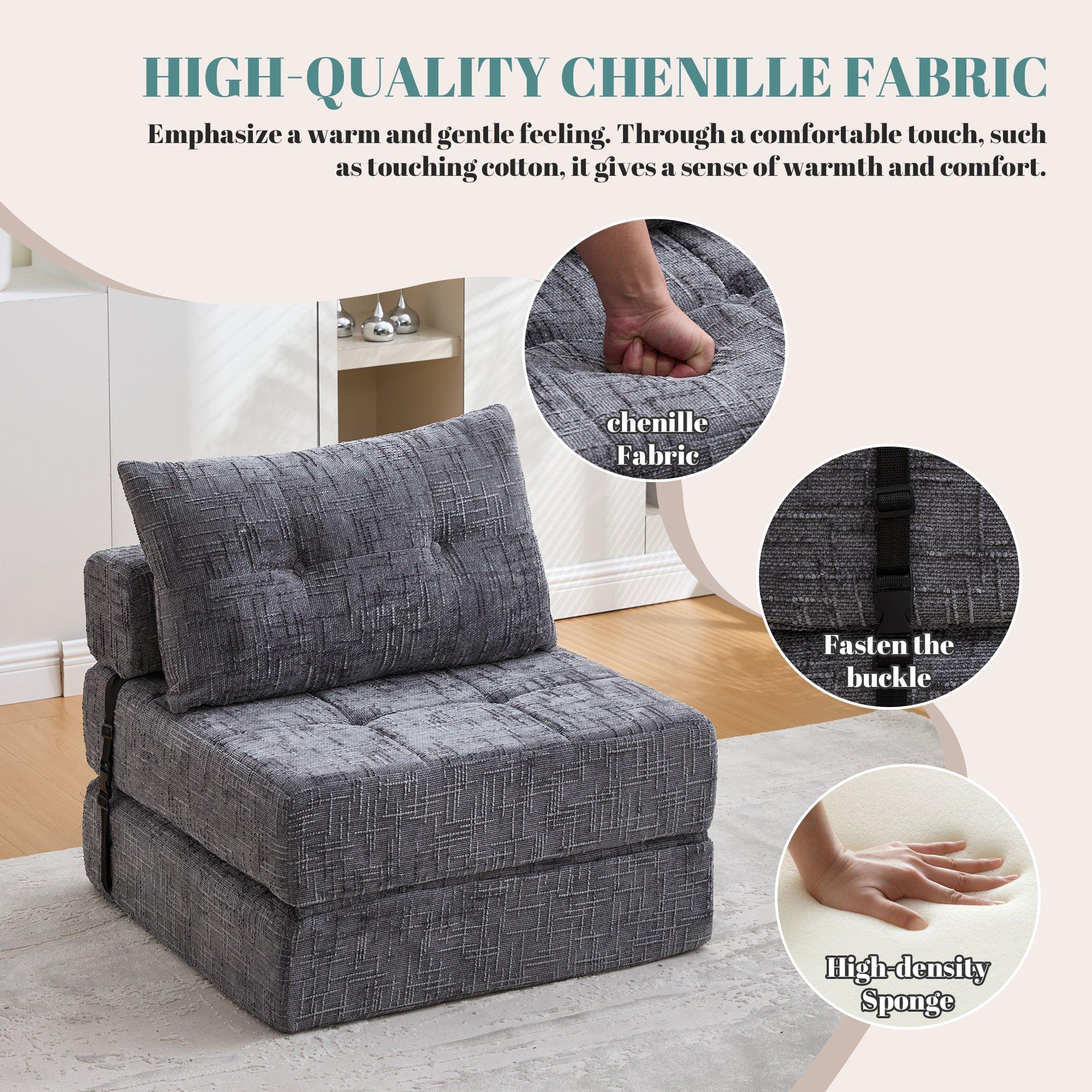Gray - Urban Meuble - Convertible Tufted Folding Sofa Bed - 8