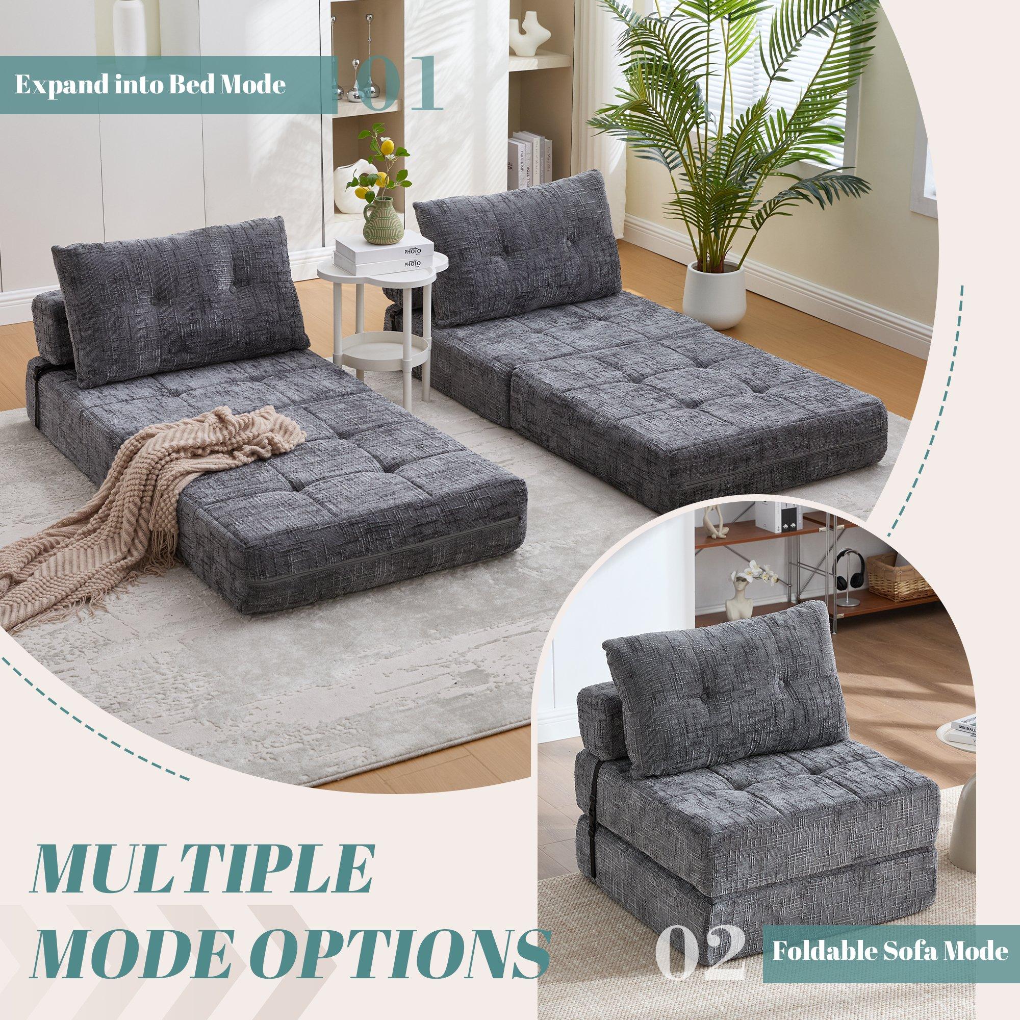Gray - Urban Meuble - Convertible Tufted Folding Sofa Bed - 9