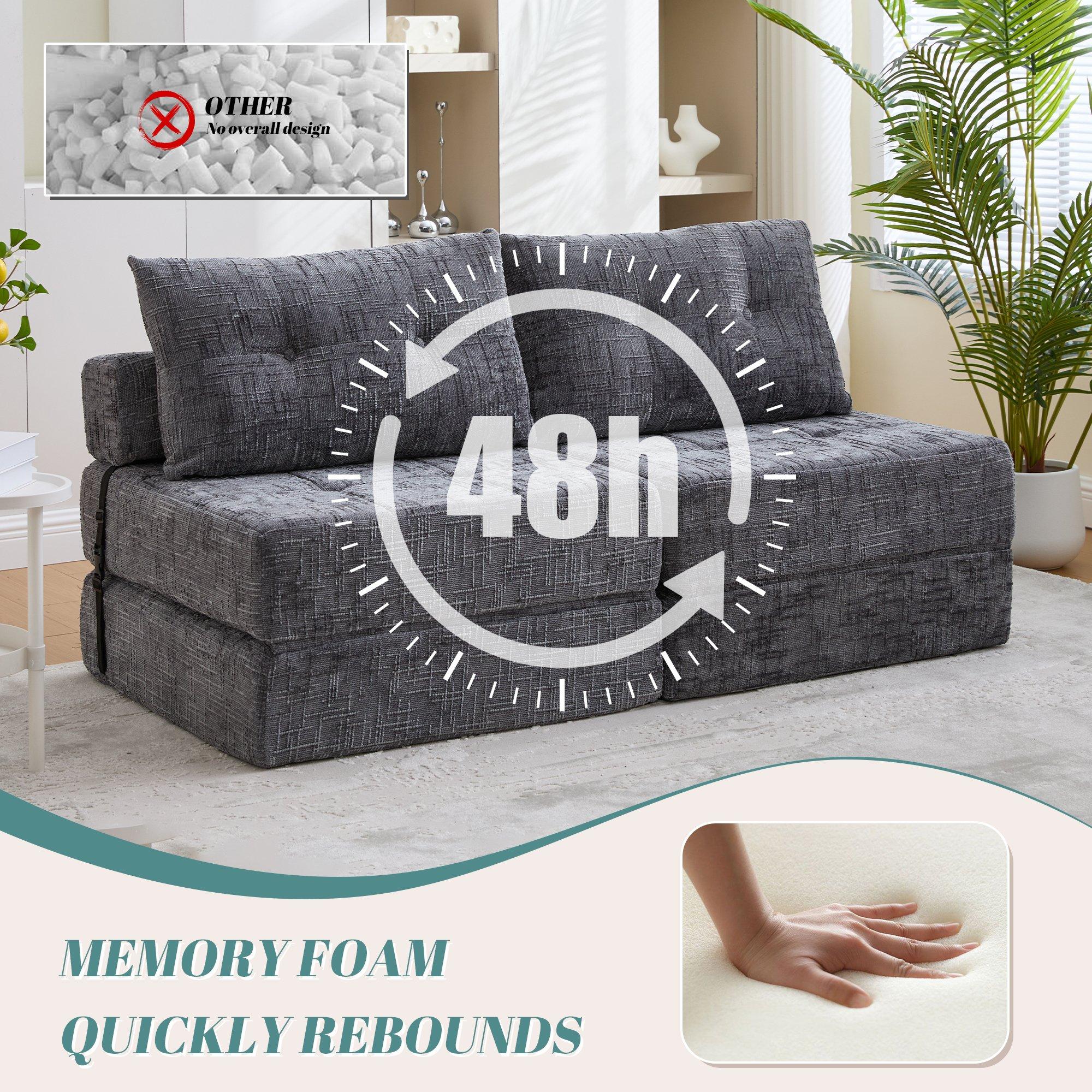 Gray - Urban Meuble - Convertible Tufted Folding Sofa Bed - 10