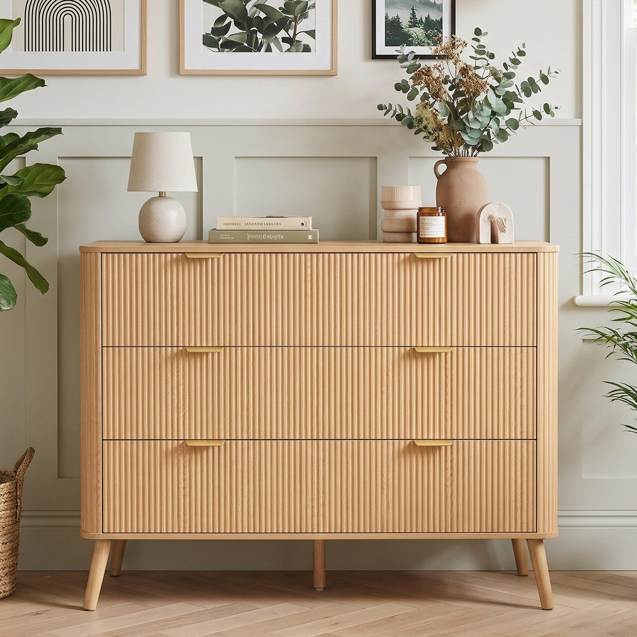 Oak - Urban Meuble - Fluted 3 Drawer Chest of Drawers - 1