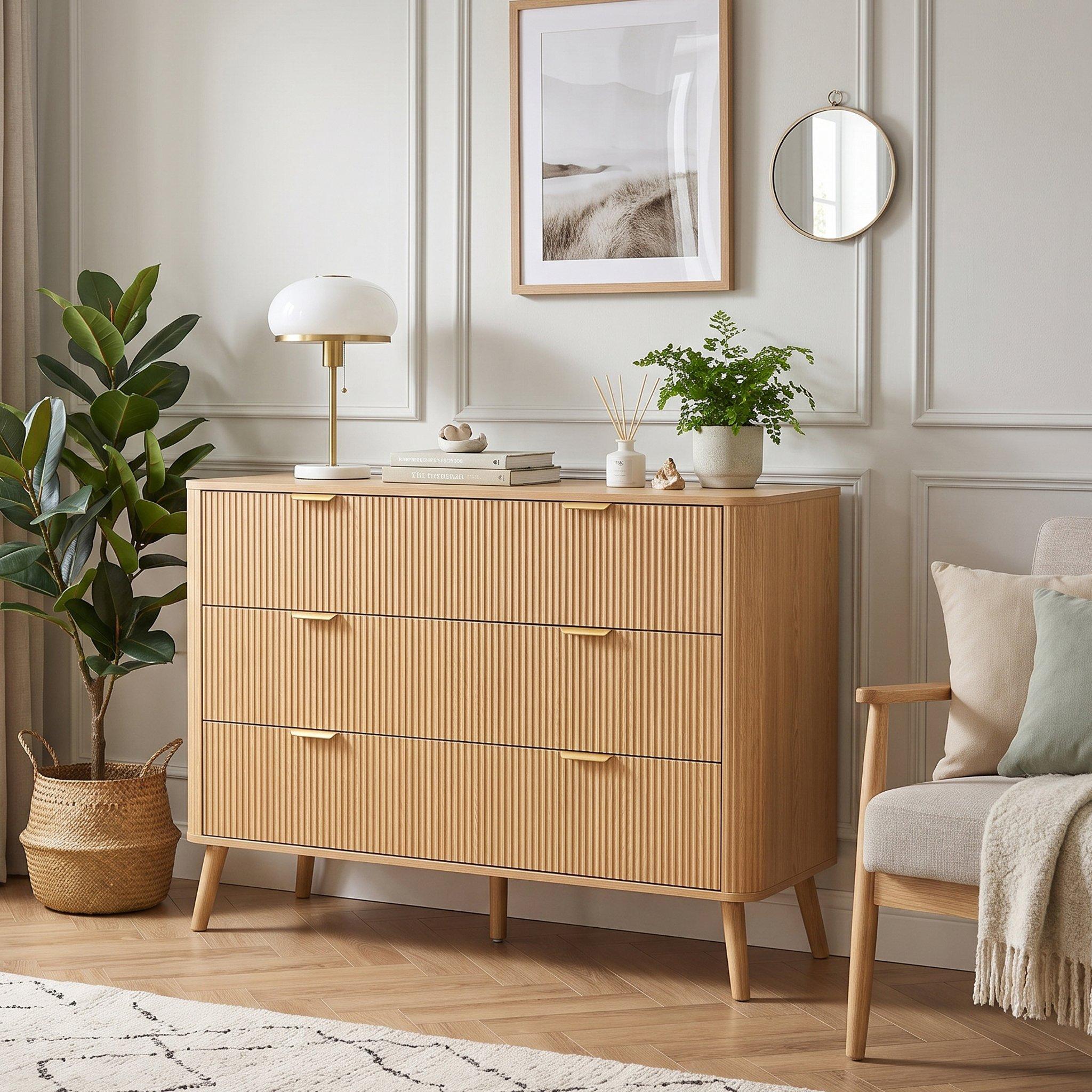 Oak - Urban Meuble - Fluted 3 Drawer Chest of Drawers - 2