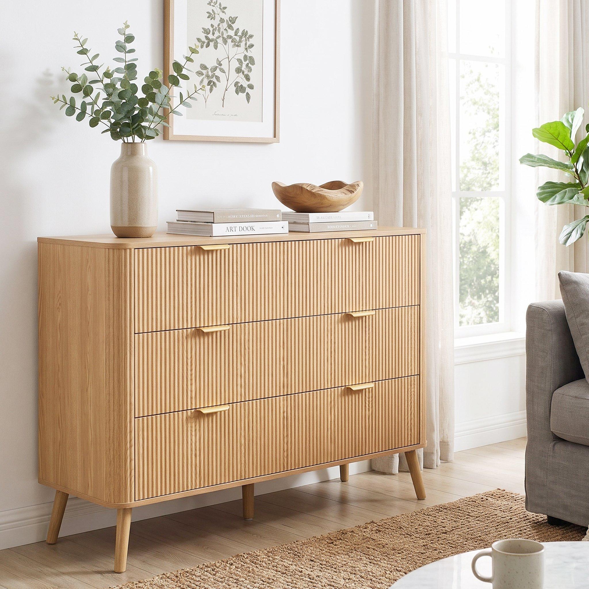 Oak - Urban Meuble - Fluted 3 Drawer Chest of Drawers - 3