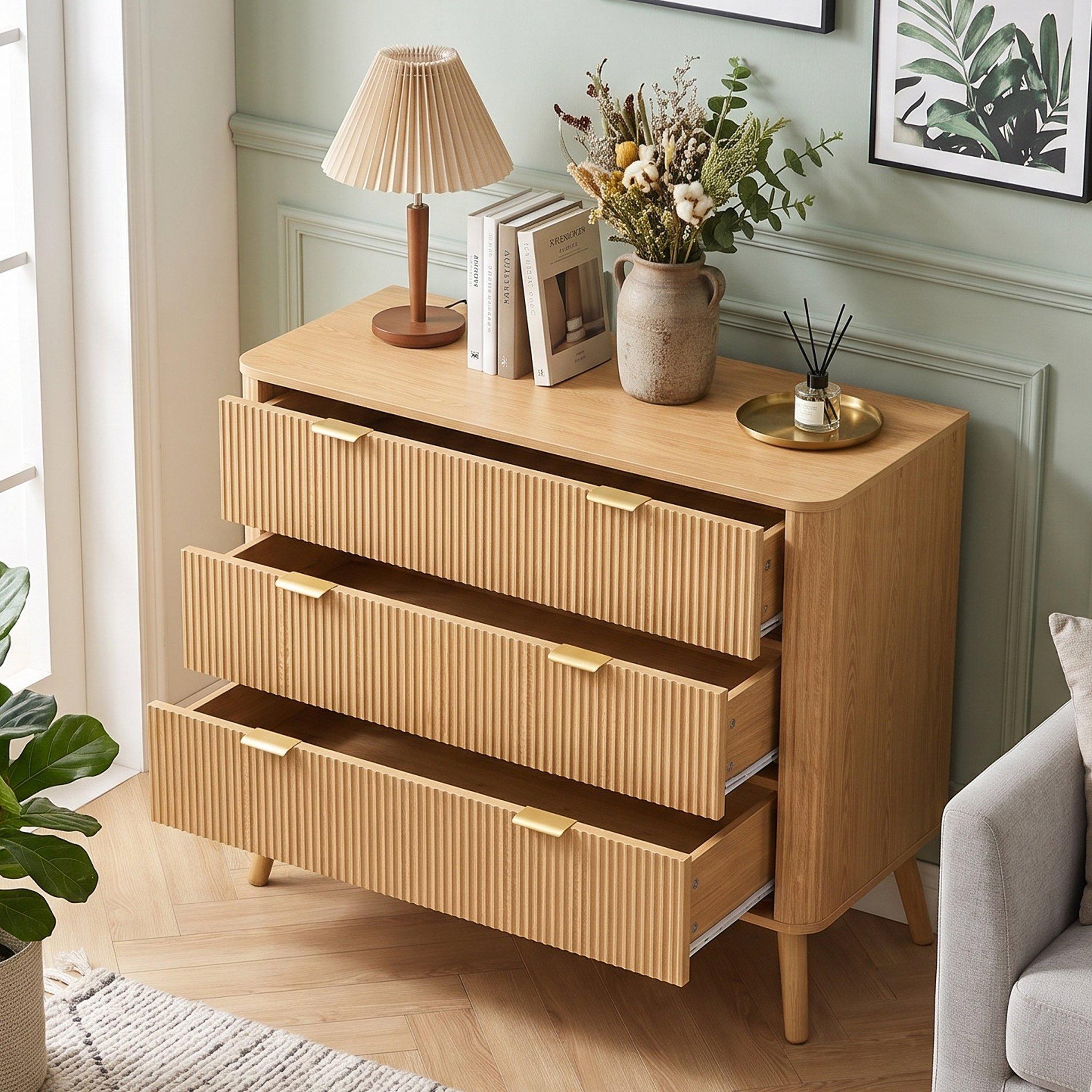 Oak - Urban Meuble - Fluted 3 Drawer Chest of Drawers - 4
