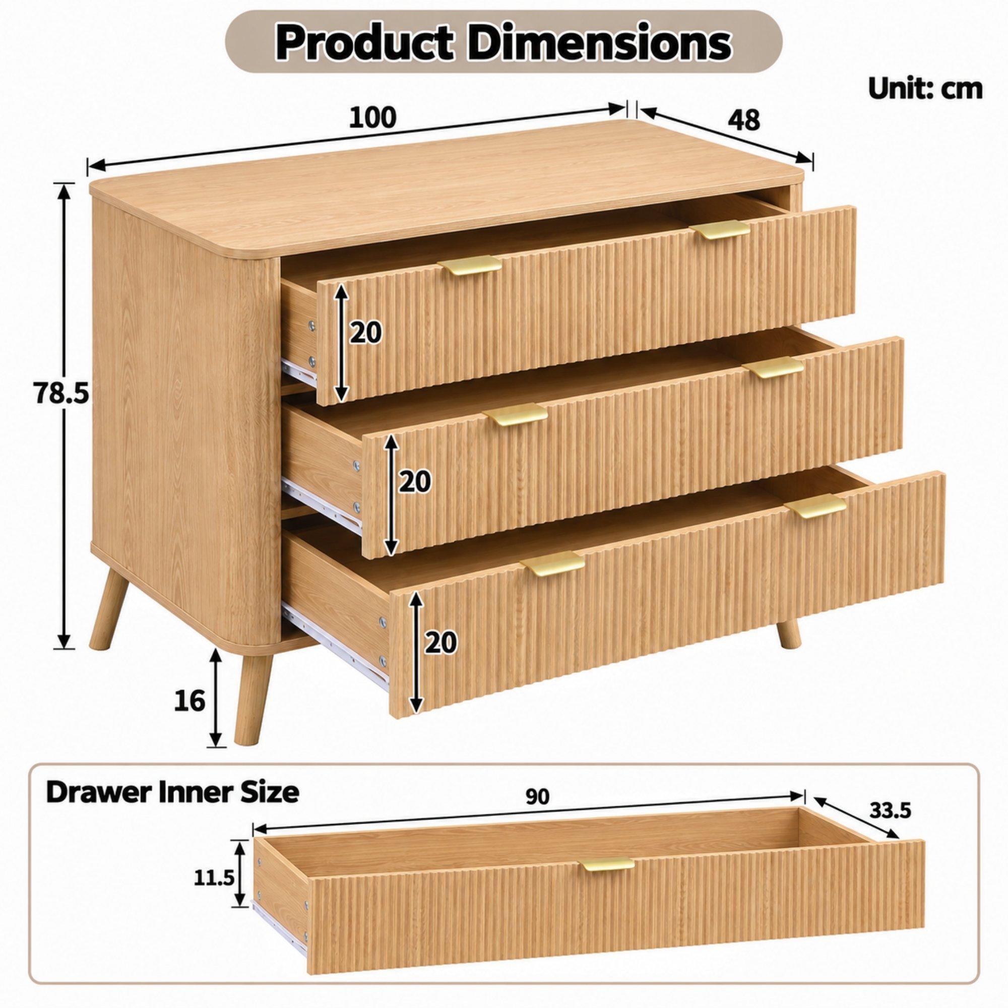 Oak - Urban Meuble - Fluted 3 Drawer Chest of Drawers - 6