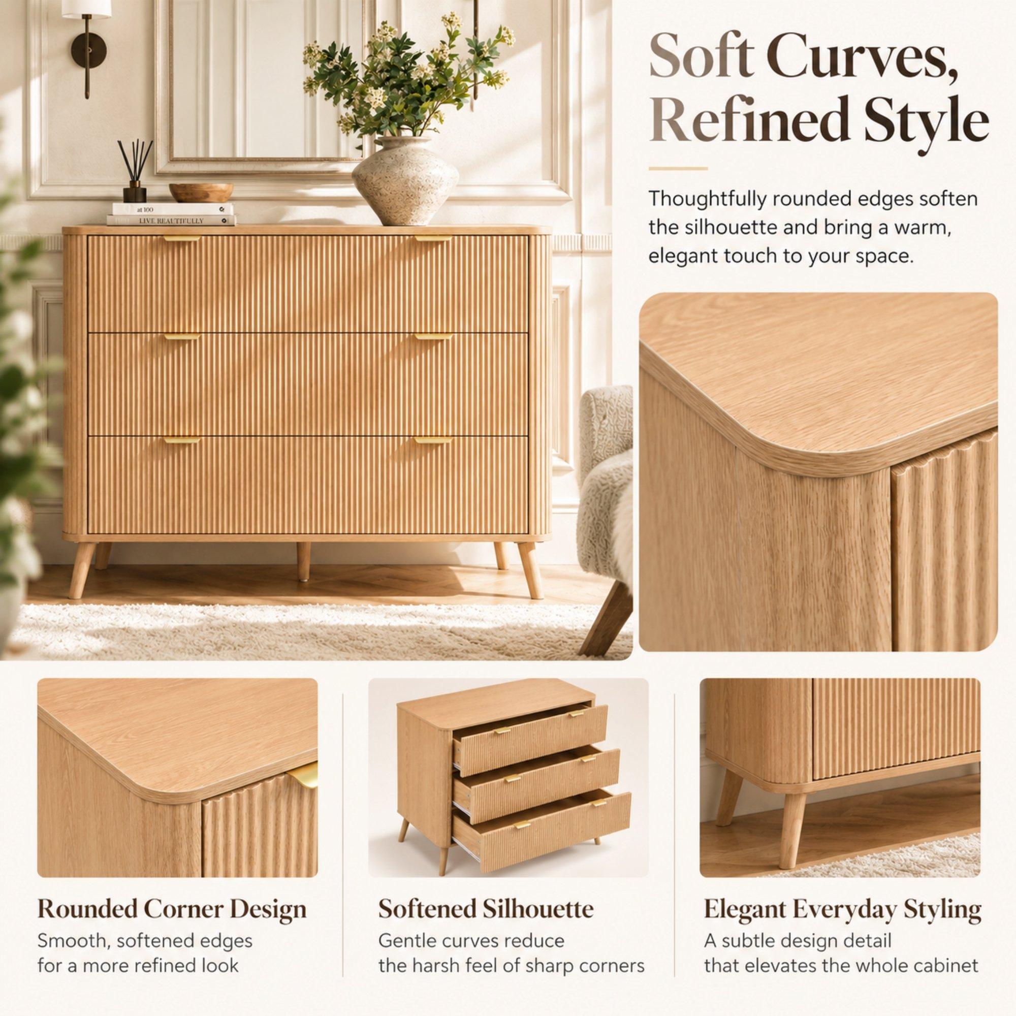 Oak - Urban Meuble - Fluted 3 Drawer Chest of Drawers - 7
