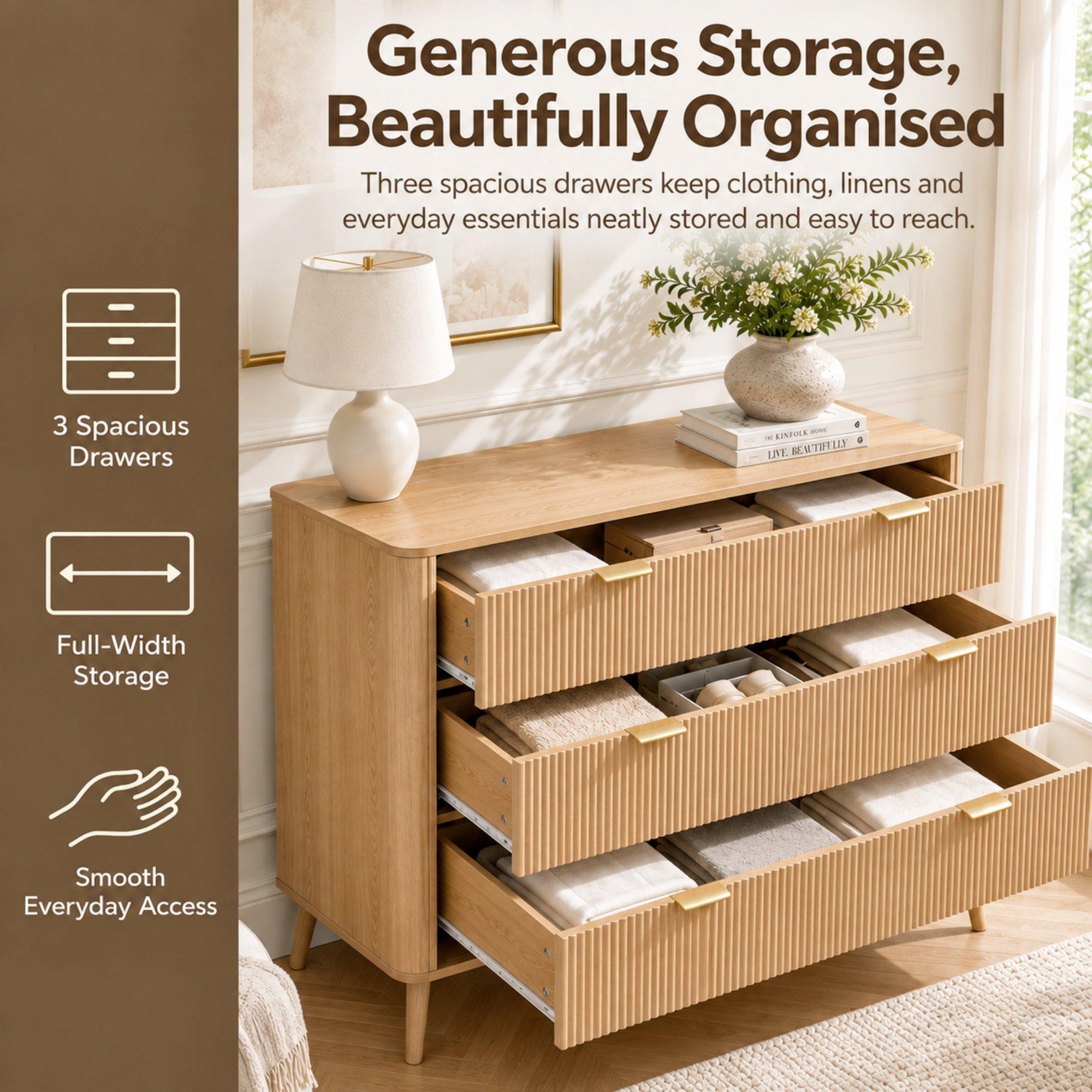 Oak - Urban Meuble - Fluted 3 Drawer Chest of Drawers - 8