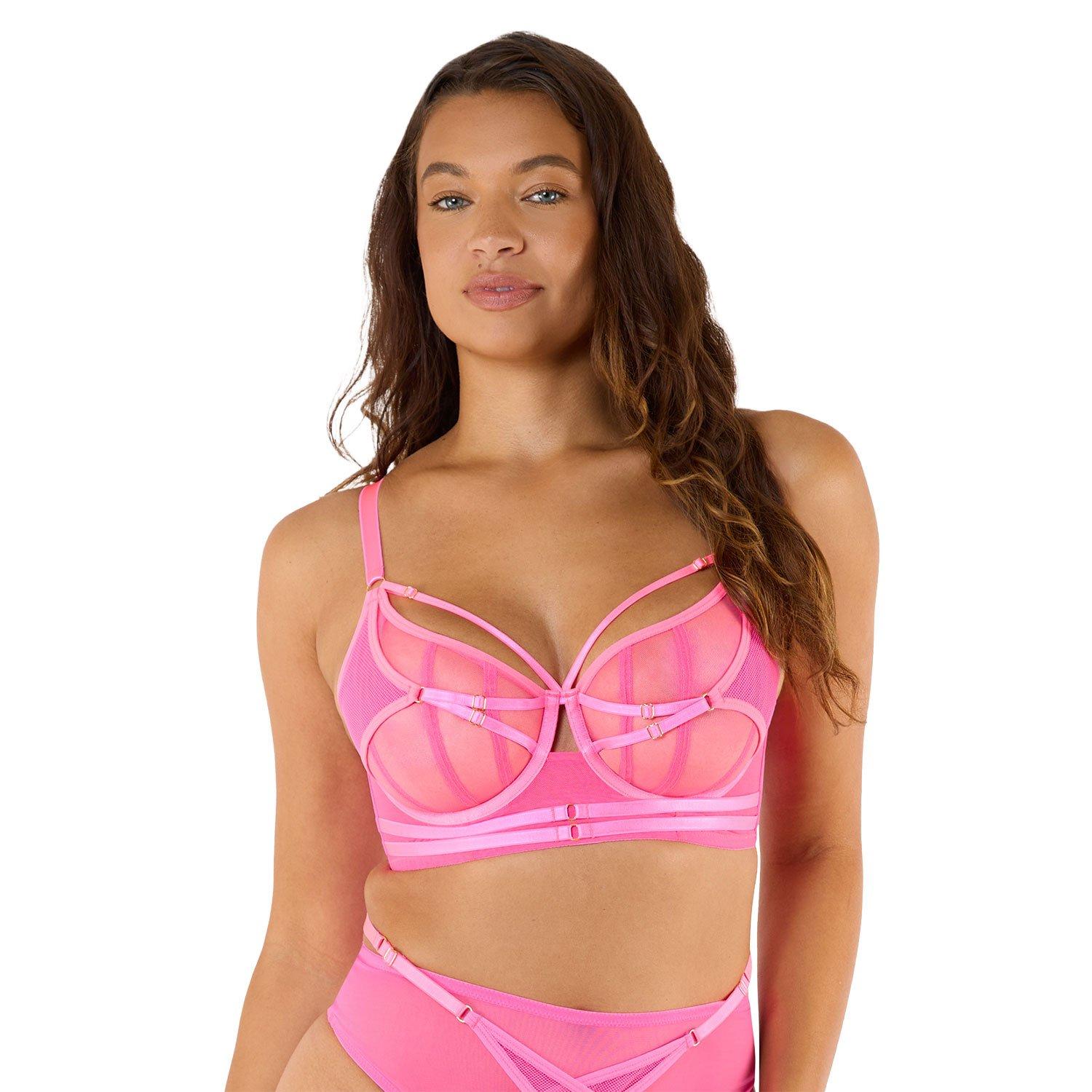 Playful Promises Eddie Neon Pink Crossover Balconette Bra - Size 44E