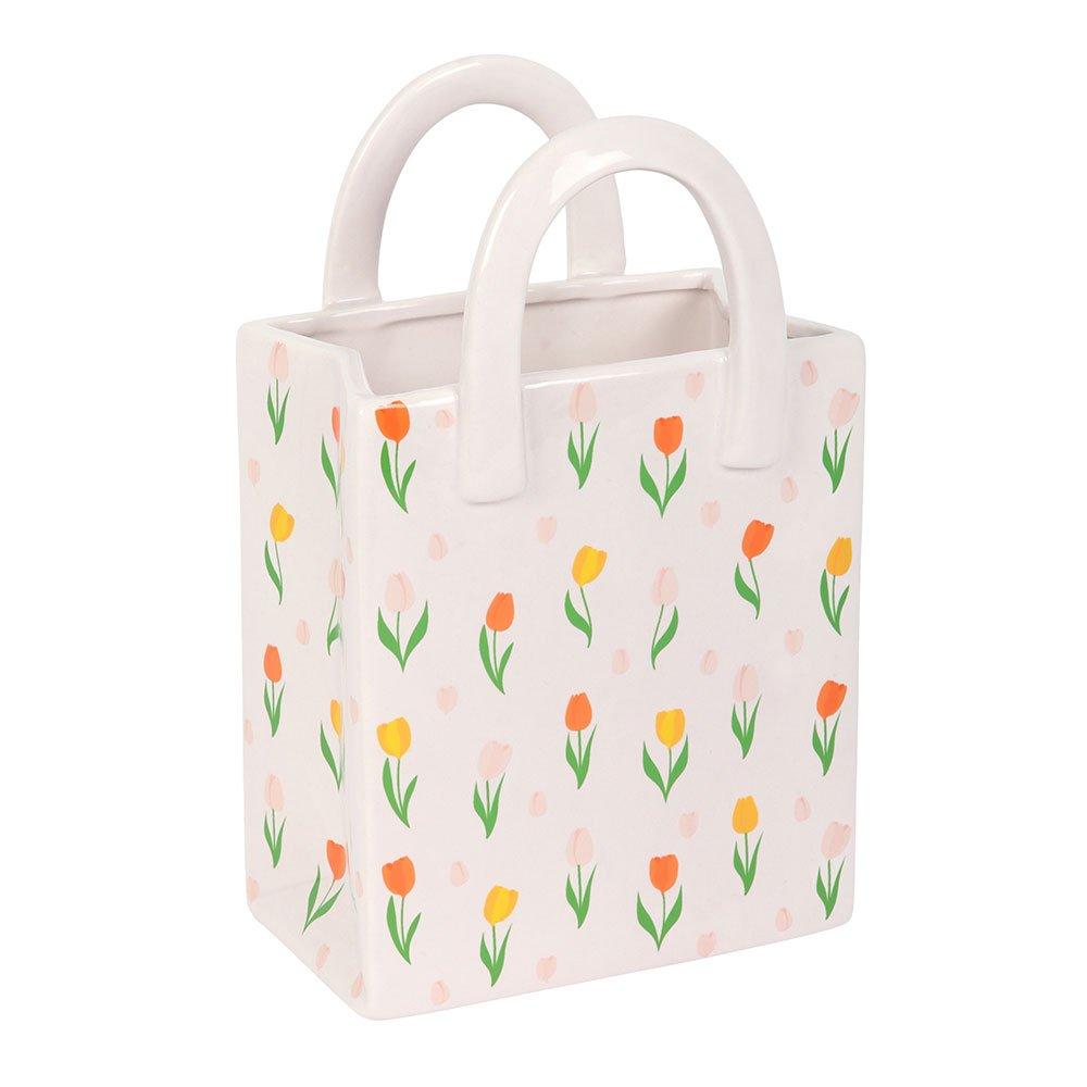 White - Something Different - Tulip Print Ceramic Bag-Shaped Flower Vase - 2