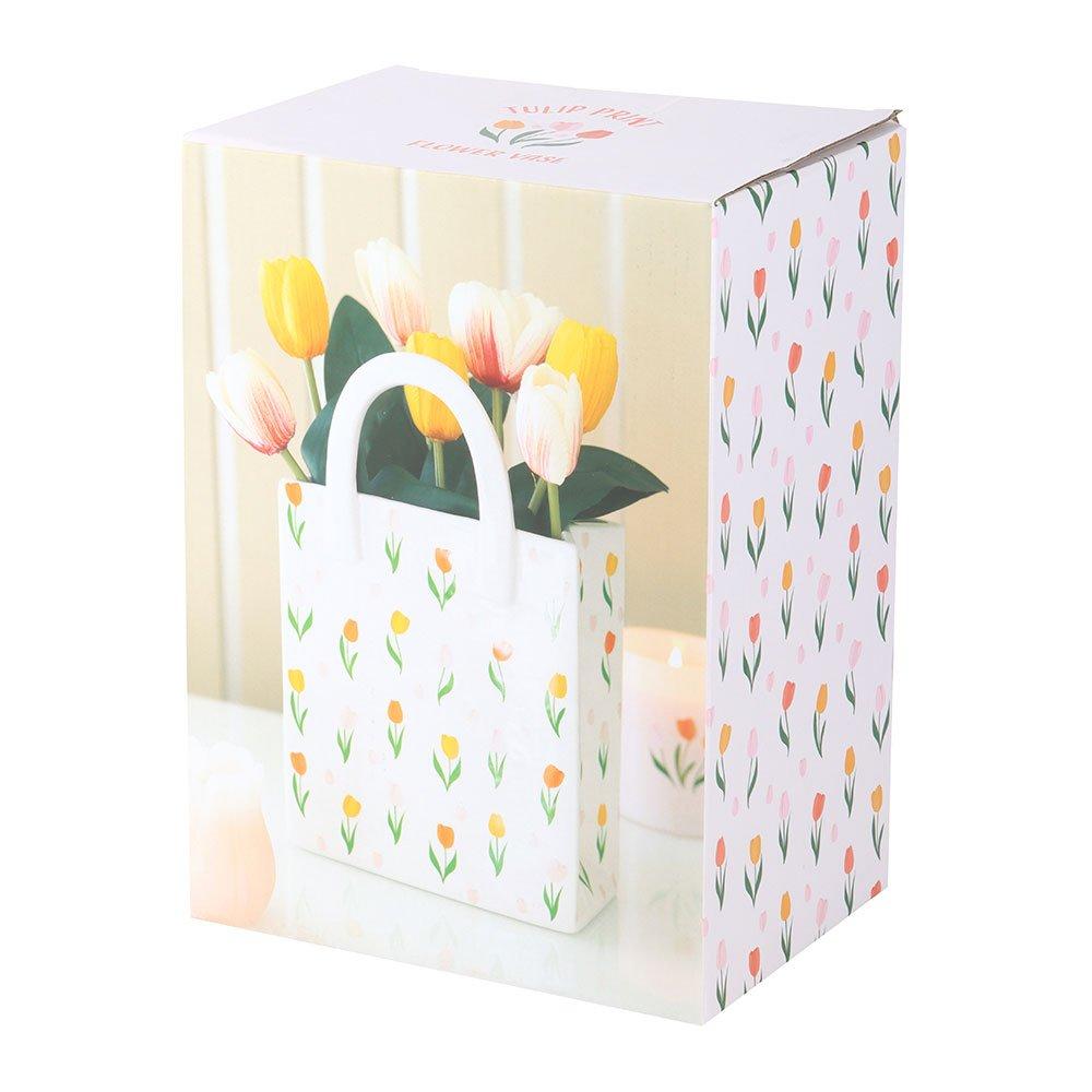 White - Something Different - Tulip Print Ceramic Bag-Shaped Flower Vase - 5