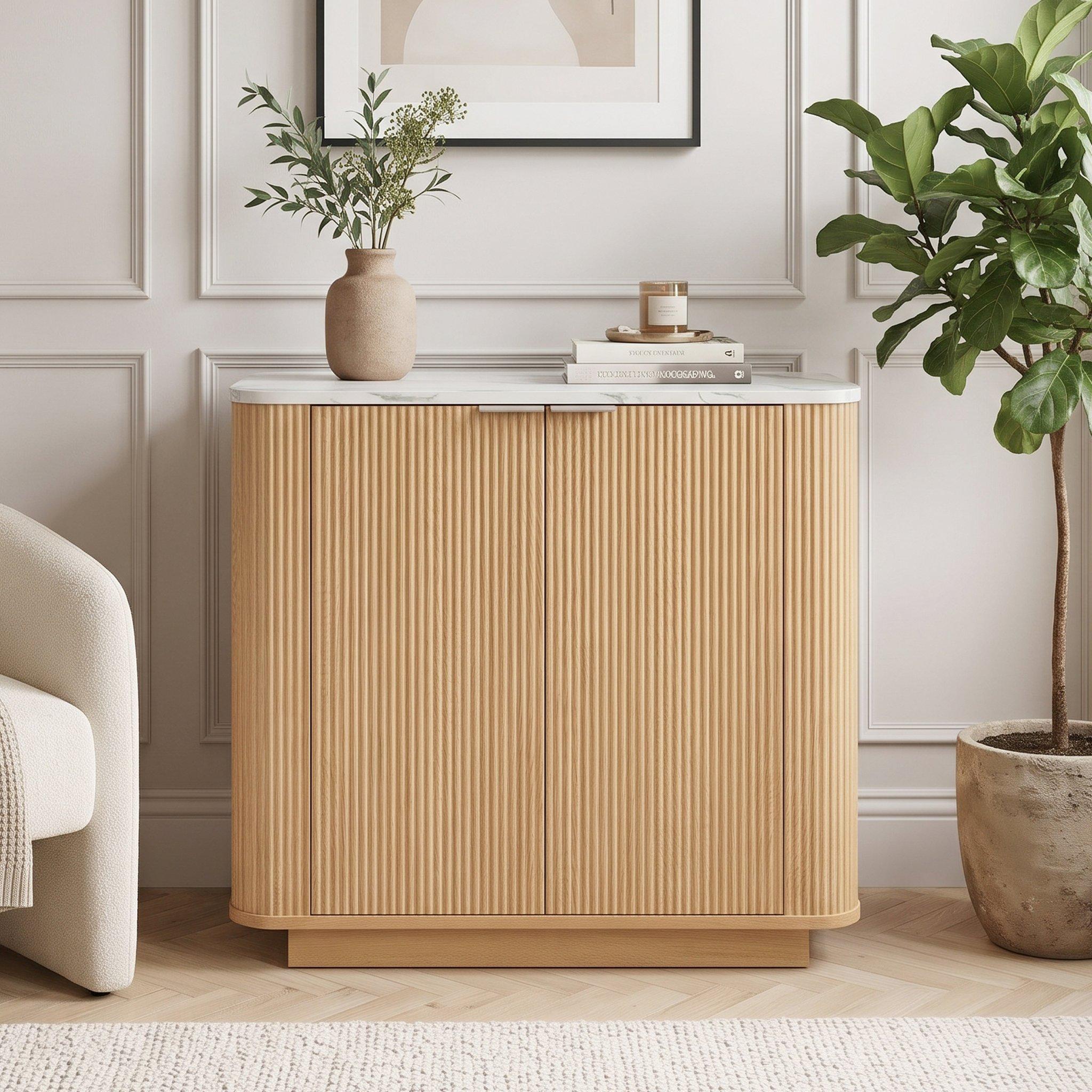 Oak - Urban Meuble - Modern Fluted 2 Door Sideboard Storage Cabinet - 1