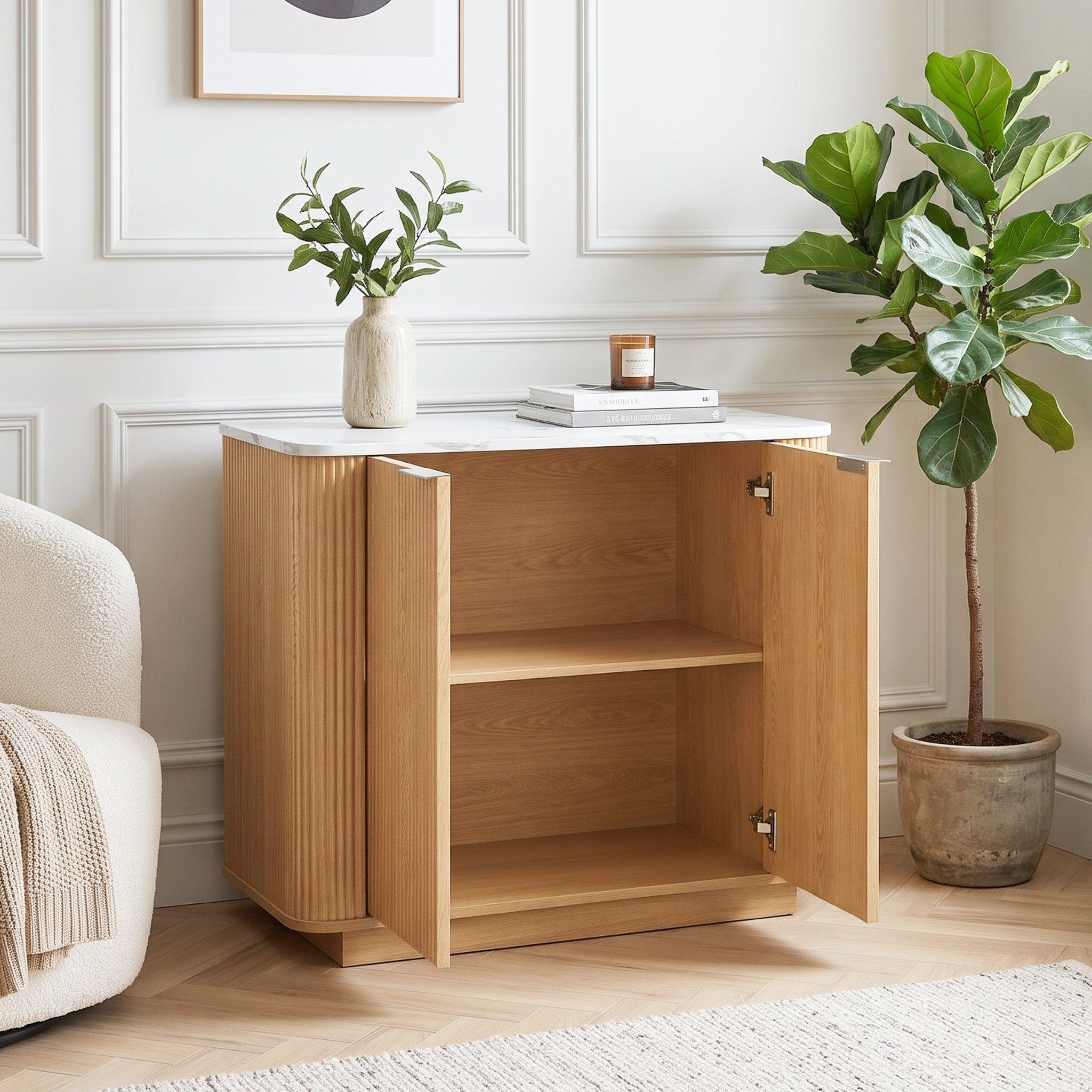 Oak - Urban Meuble - Modern Fluted 2 Door Sideboard Storage Cabinet - 3