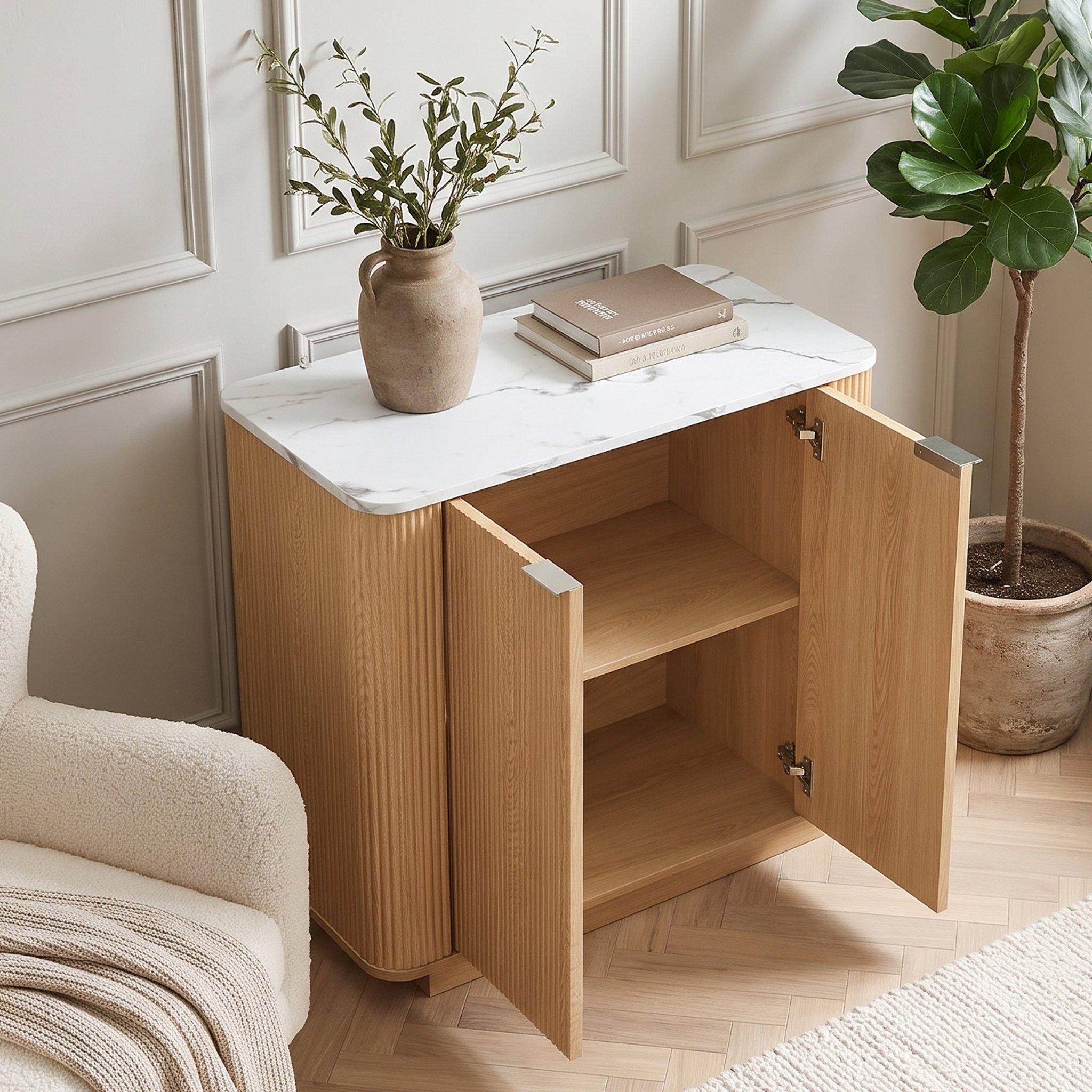 Oak - Urban Meuble - Modern Fluted 2 Door Sideboard Storage Cabinet - 4