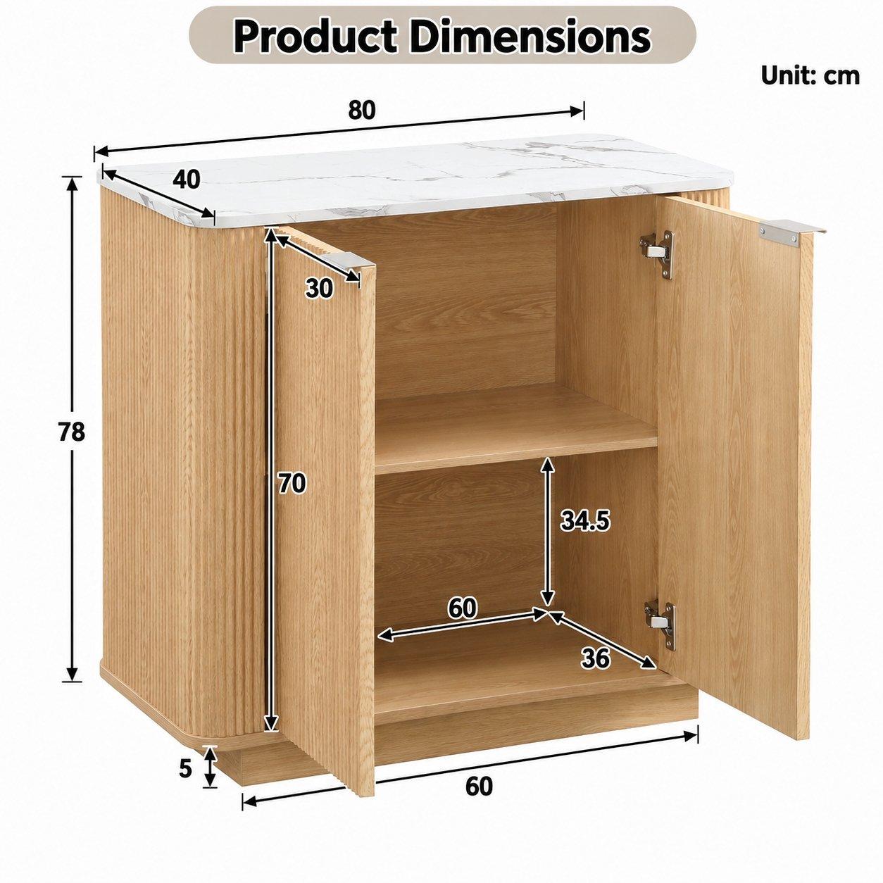 Oak - Urban Meuble - Modern Fluted 2 Door Sideboard Storage Cabinet - 6