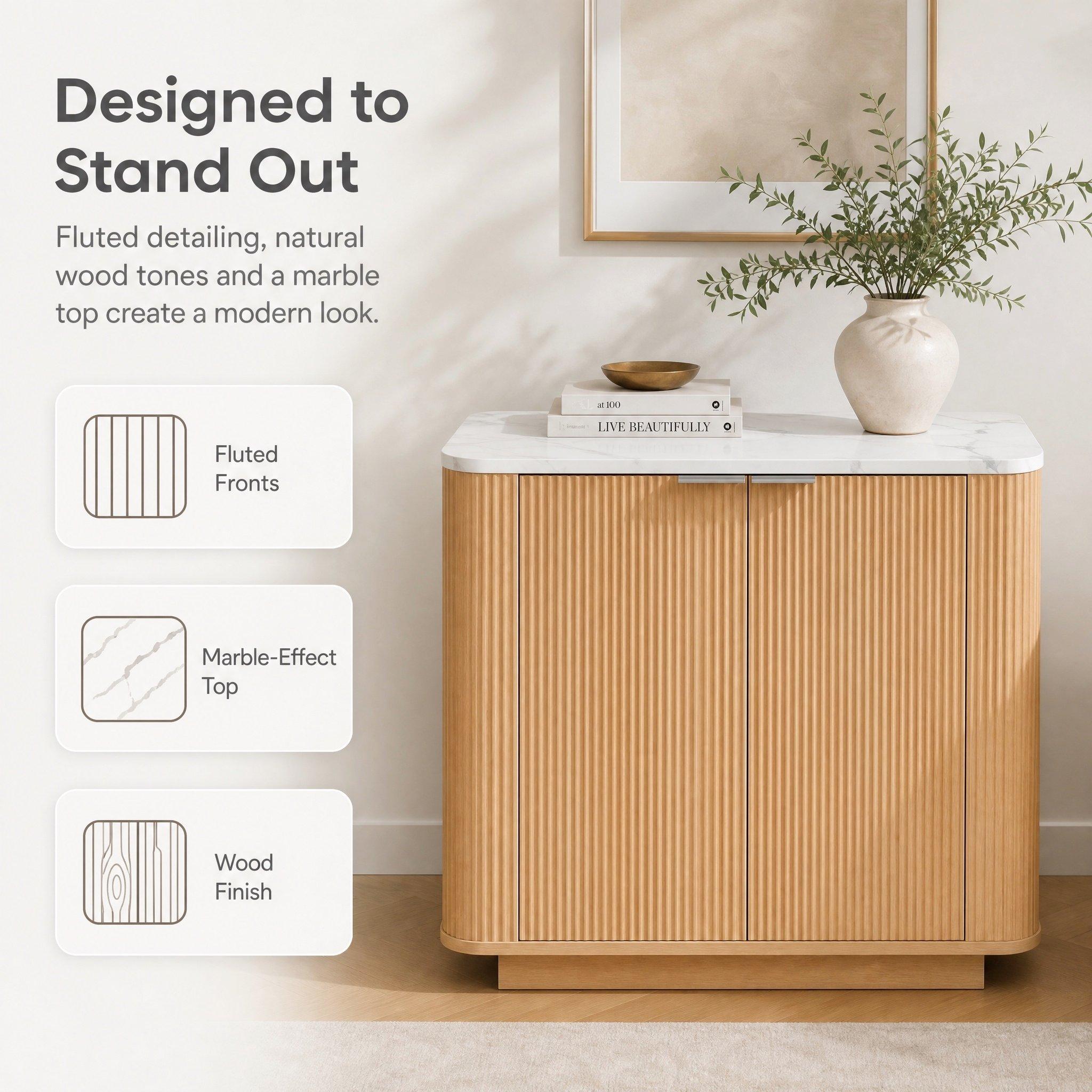 Oak - Urban Meuble - Modern Fluted 2 Door Sideboard Storage Cabinet - 7