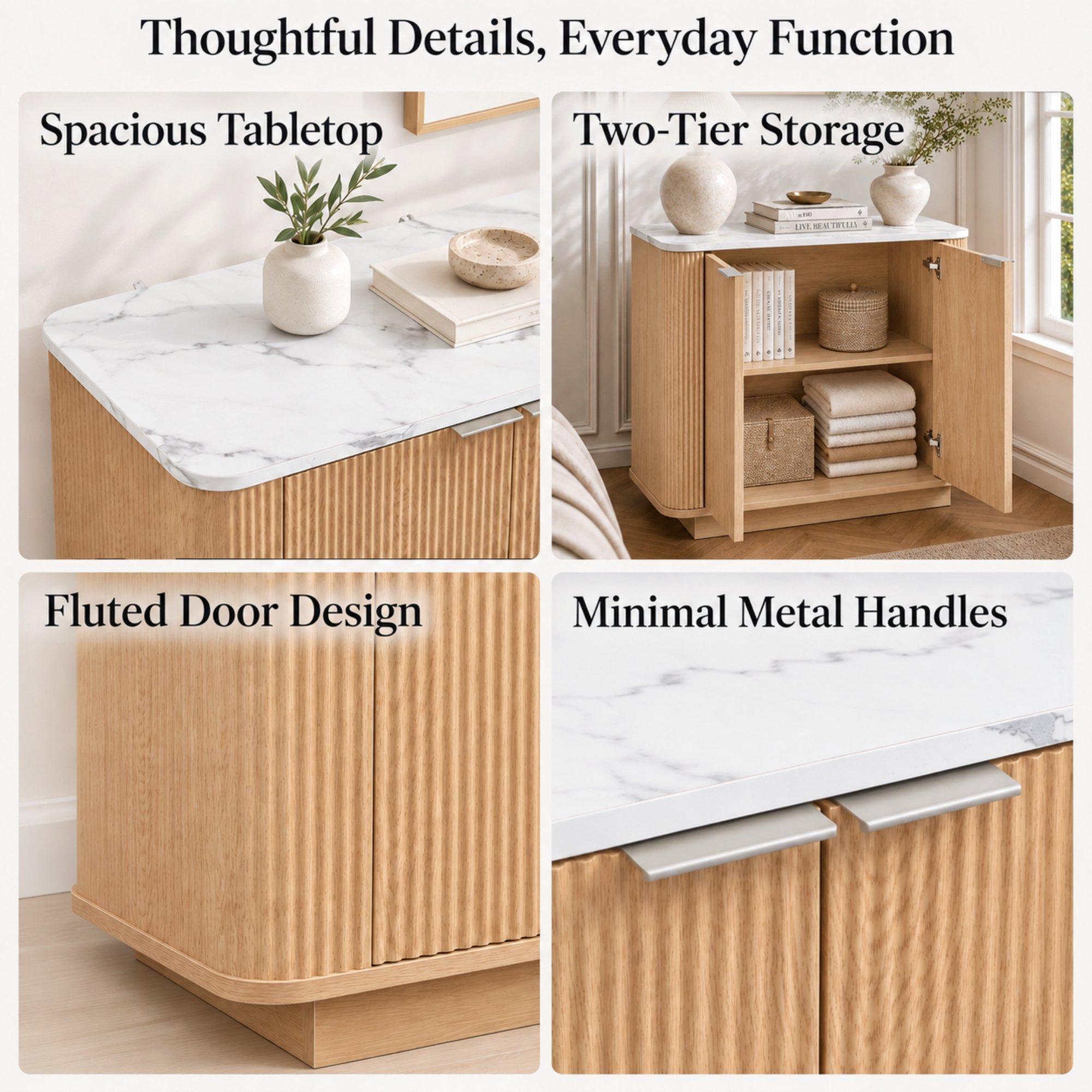 Oak - Urban Meuble - Modern Fluted 2 Door Sideboard Storage Cabinet - 9