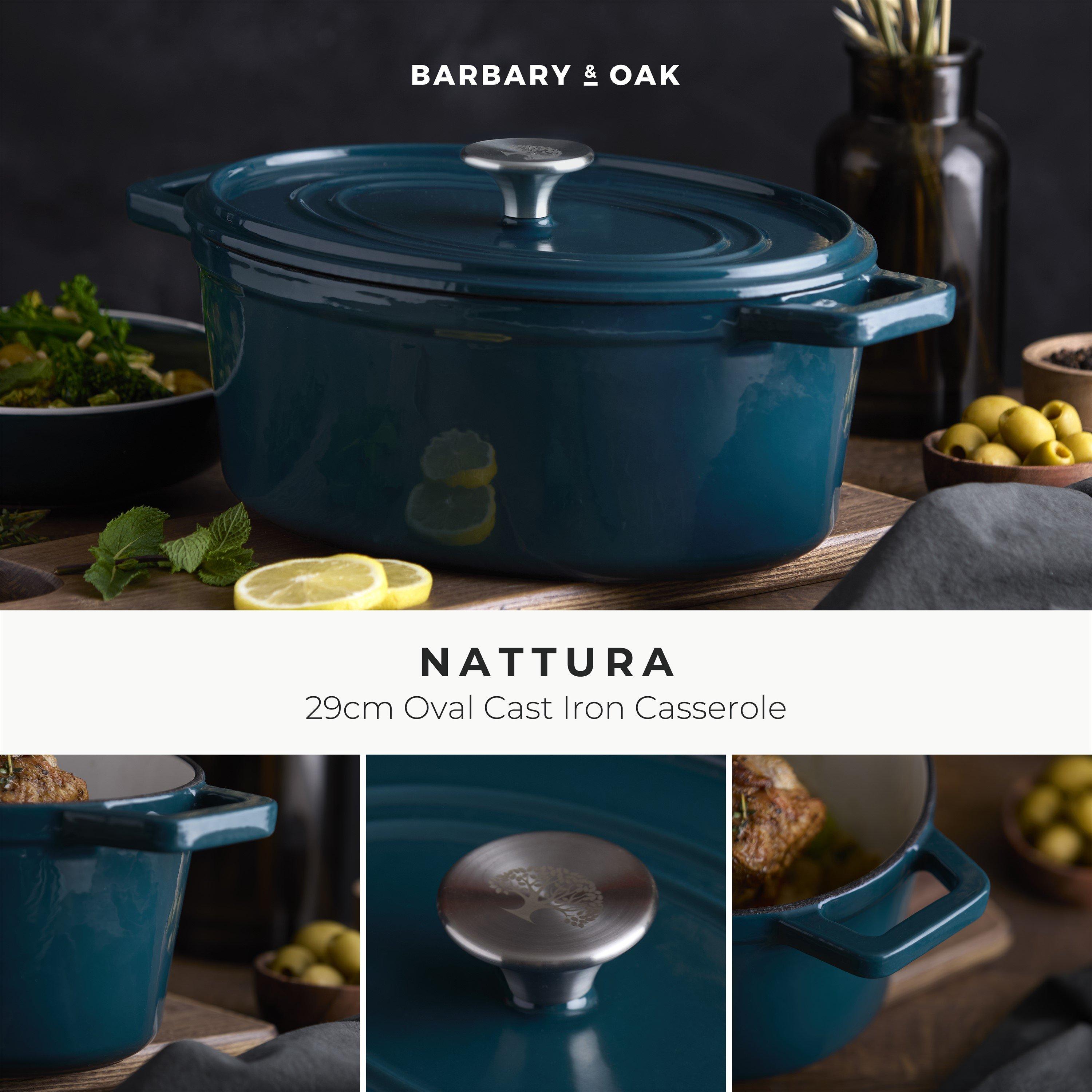 Teal - Barbary And Oak - Nattura 29cm Oval Cast Iron Casserole Agave - 2