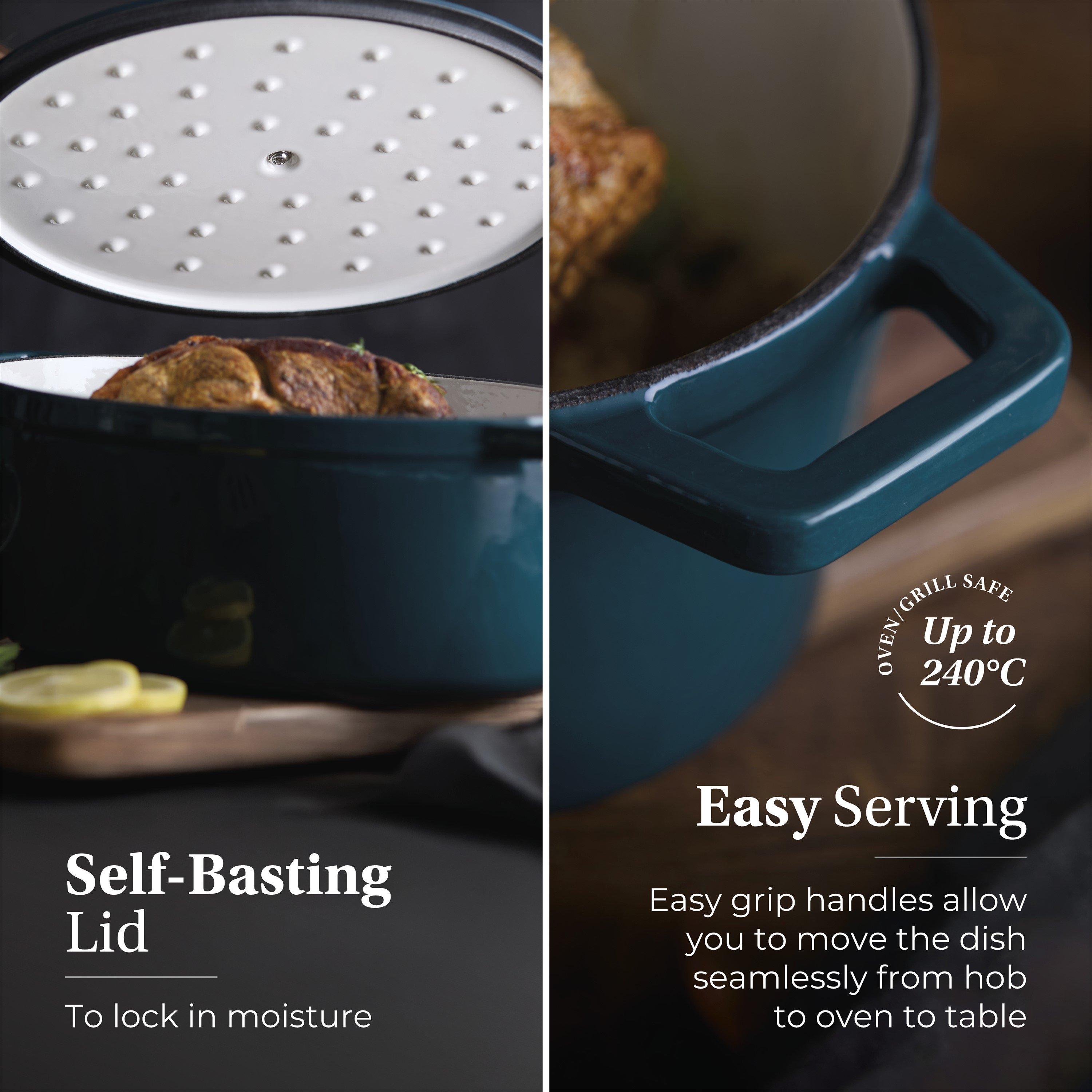 Teal - Barbary And Oak - Nattura 29cm Oval Cast Iron Casserole Agave - 3
