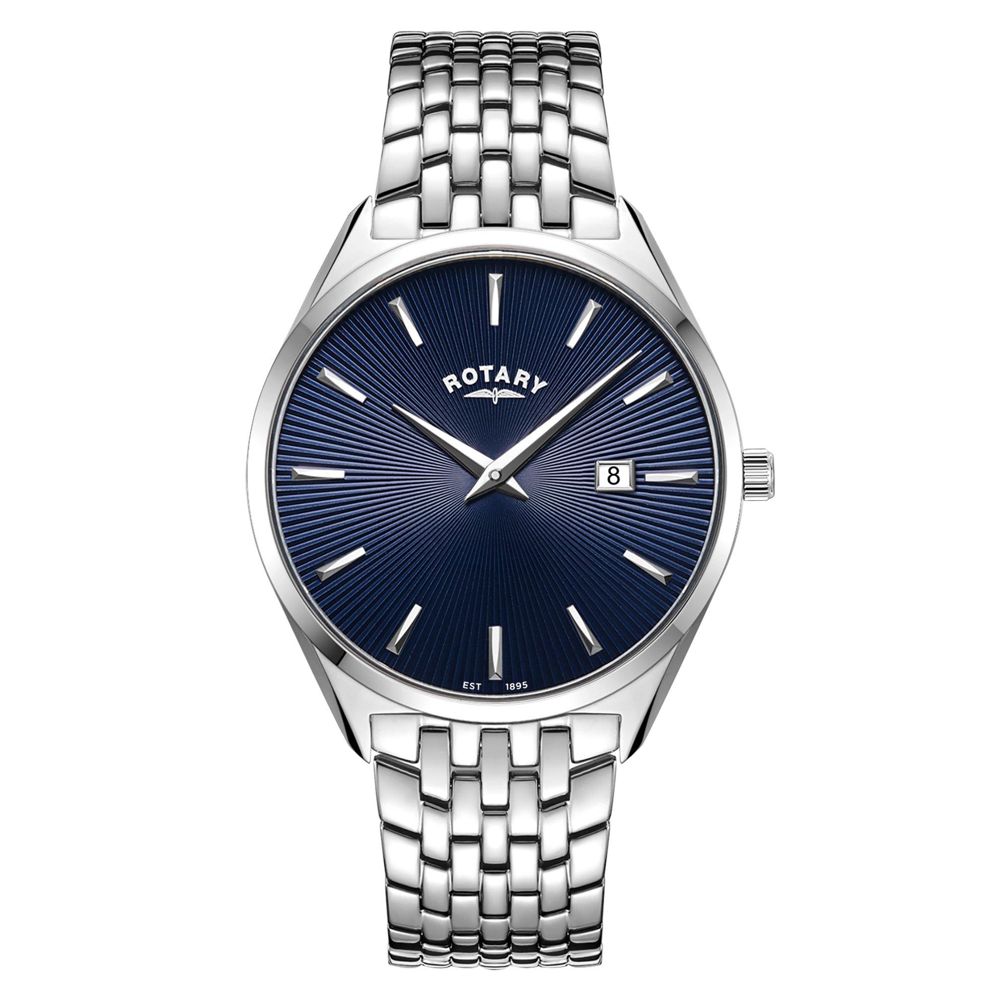 Silver - Rotary - Mens Ultra Slim Blue Dial SS Bracelet Watc - 1