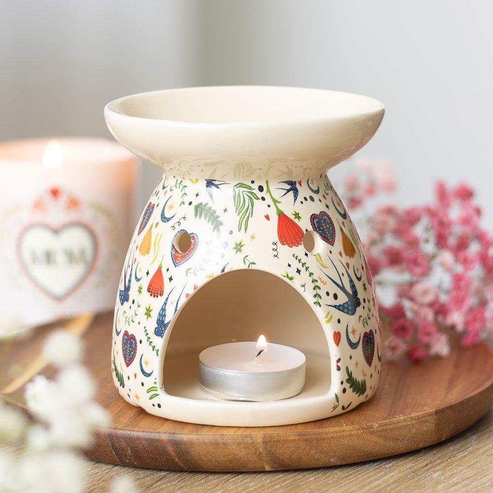 White - Something Different - Cream Midnight Bloom Print Oil Burner - 1