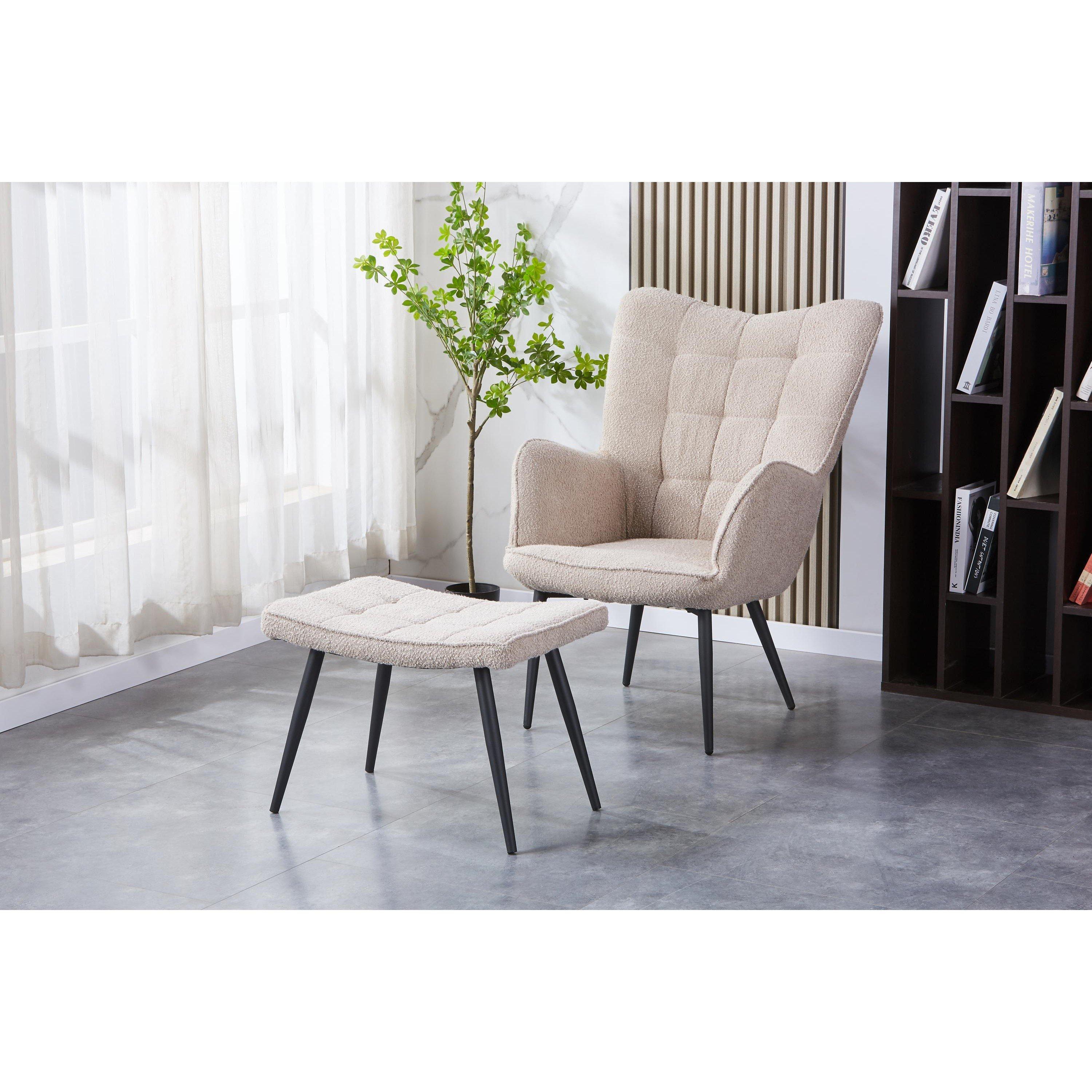 Light Brown - Shankar - Paris Boucle Armchair & Footstool Set - 1
