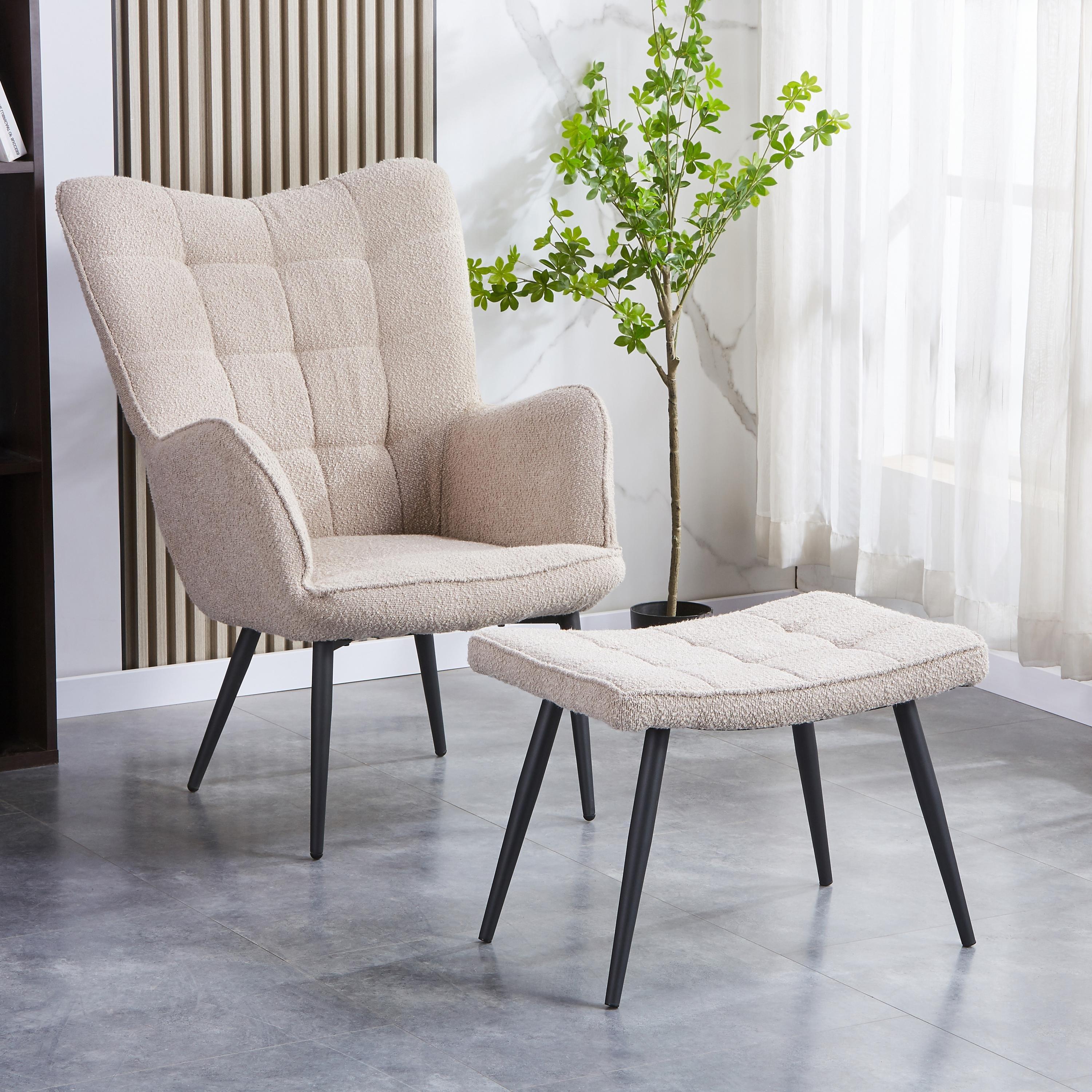 Light Brown - Shankar - Paris Boucle Armchair & Footstool Set - 1