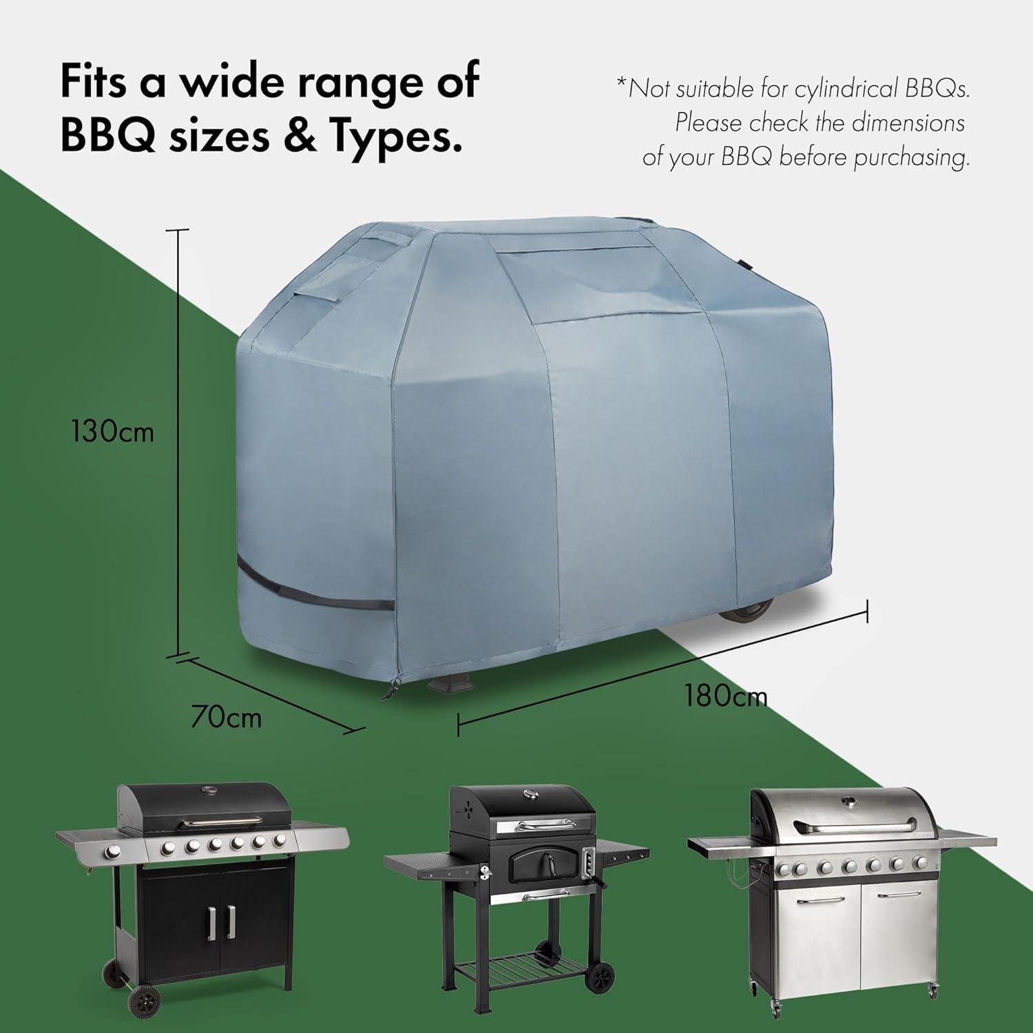 Grey - VonHaus - Large BBQ Cover- (H)130 x (W)180 x (D)70cm - 2