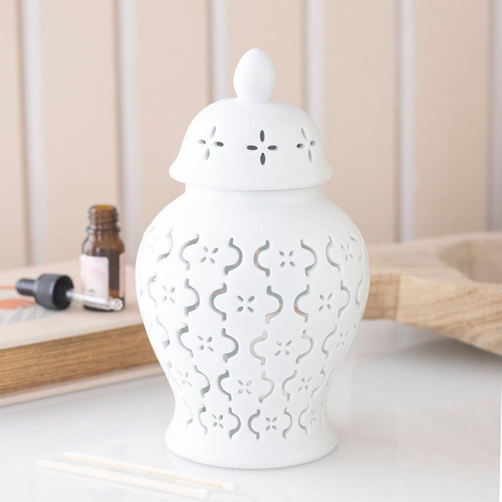 White - Something Different - Moroccan Lantern Cut Out Oil Burner and Wax Warmer - 1