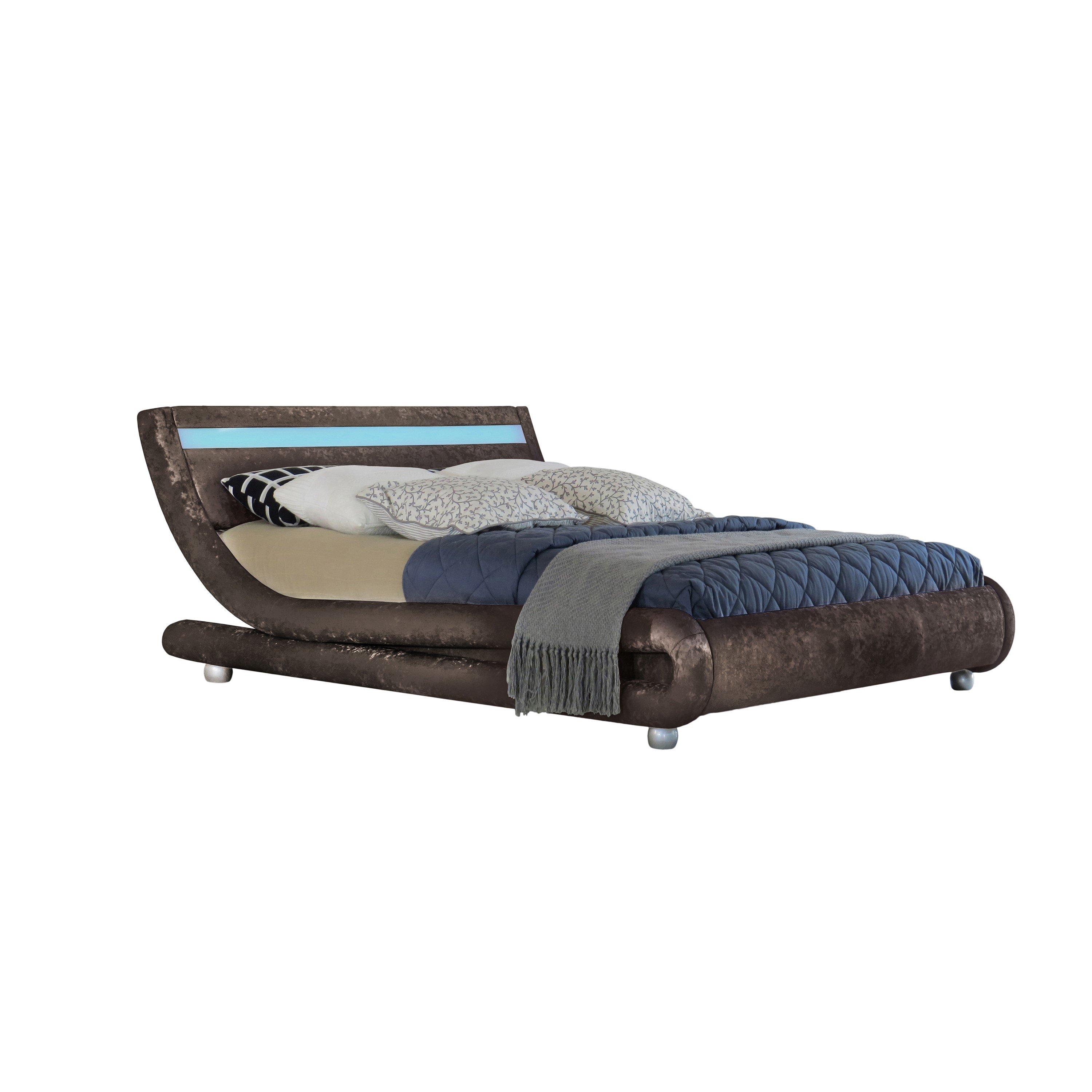 Brown - Comfy Living - Velvet Designer Curved LED Bed Frame Only - 2