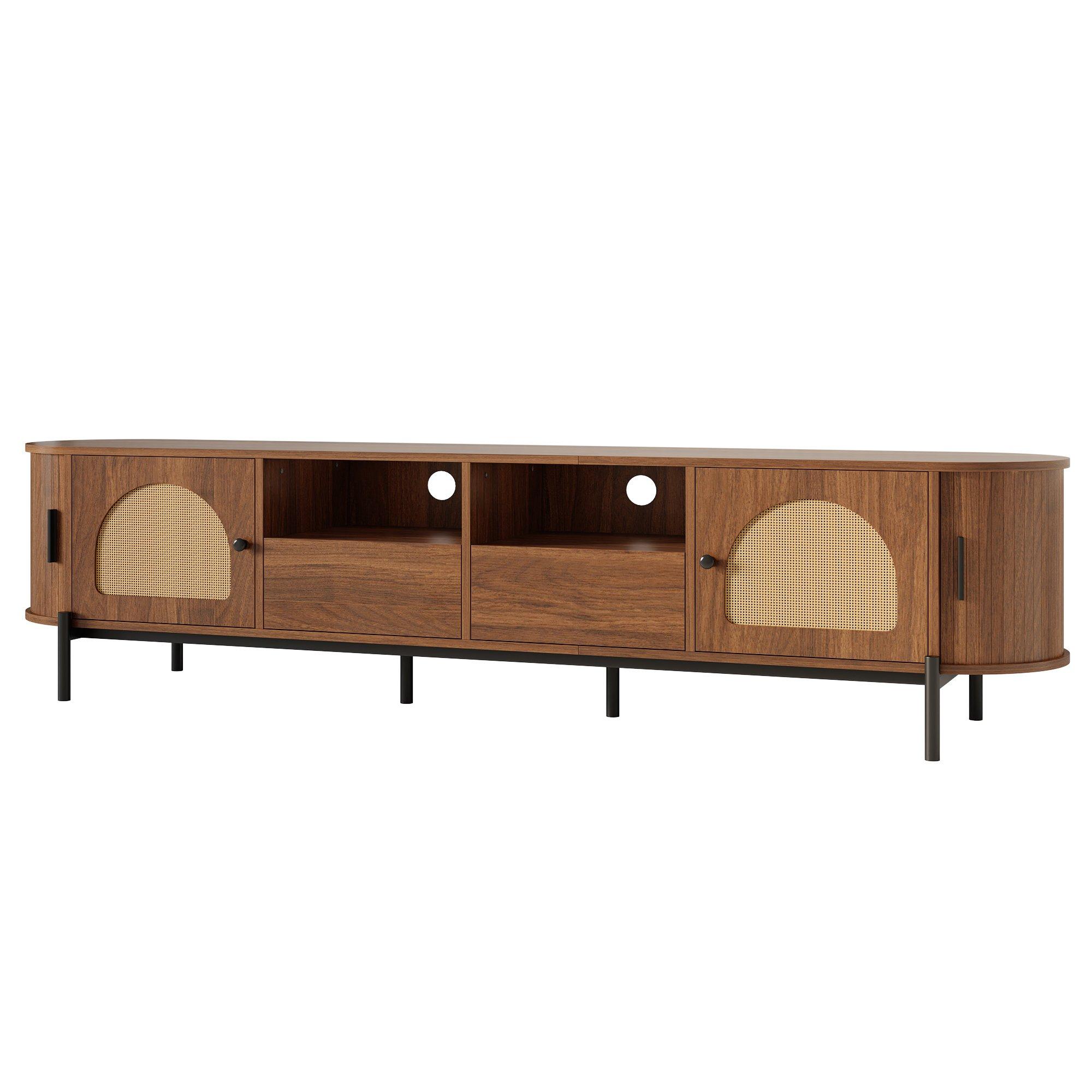 Walnut - Urban Meuble - Vintage Rattan TV Stand with Storage - 11