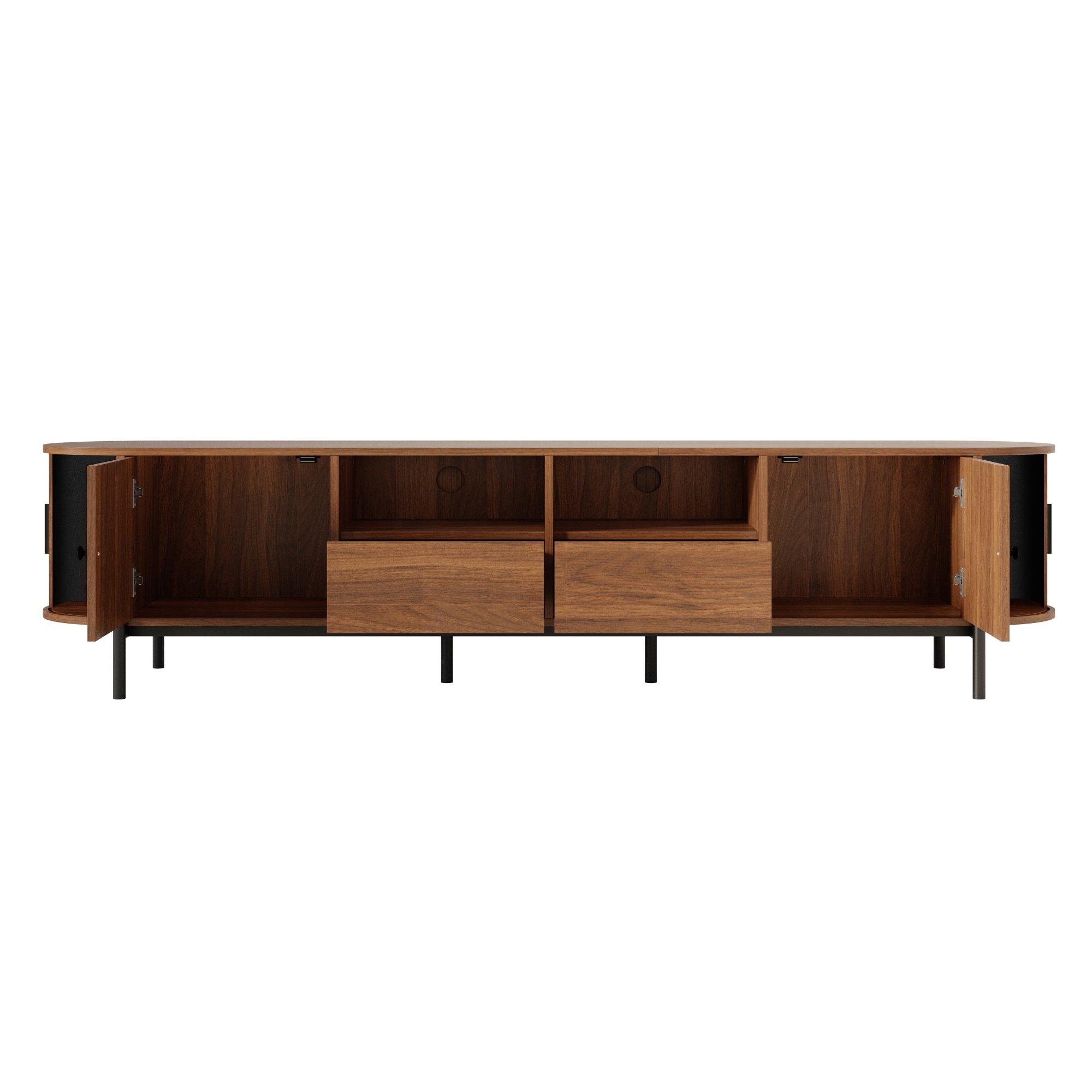 Walnut - Urban Meuble - Vintage Rattan TV Stand with Storage - 12