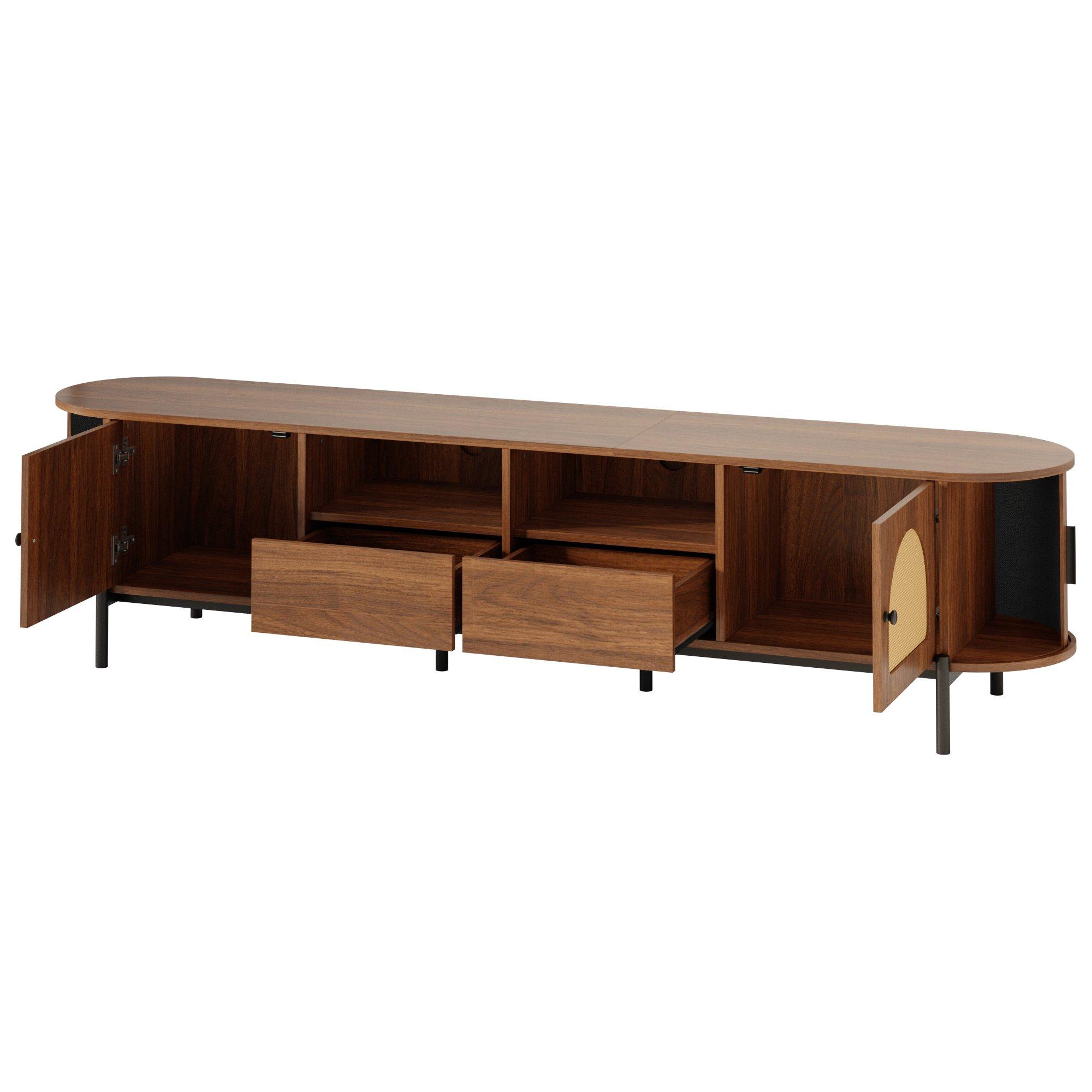 Walnut - Urban Meuble - Vintage Rattan TV Stand with Storage - 13
