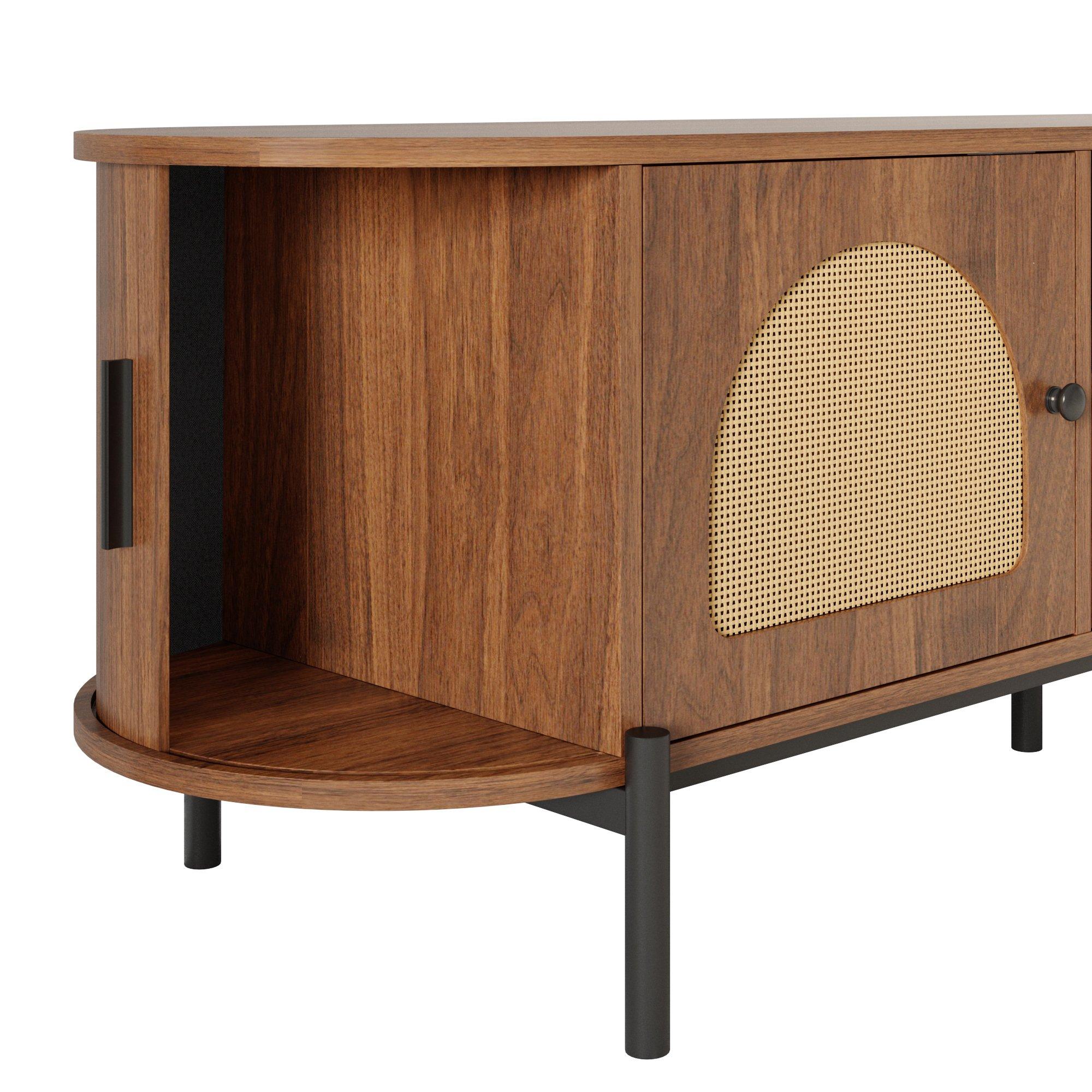 Walnut - Urban Meuble - Vintage Rattan TV Stand with Storage - 16