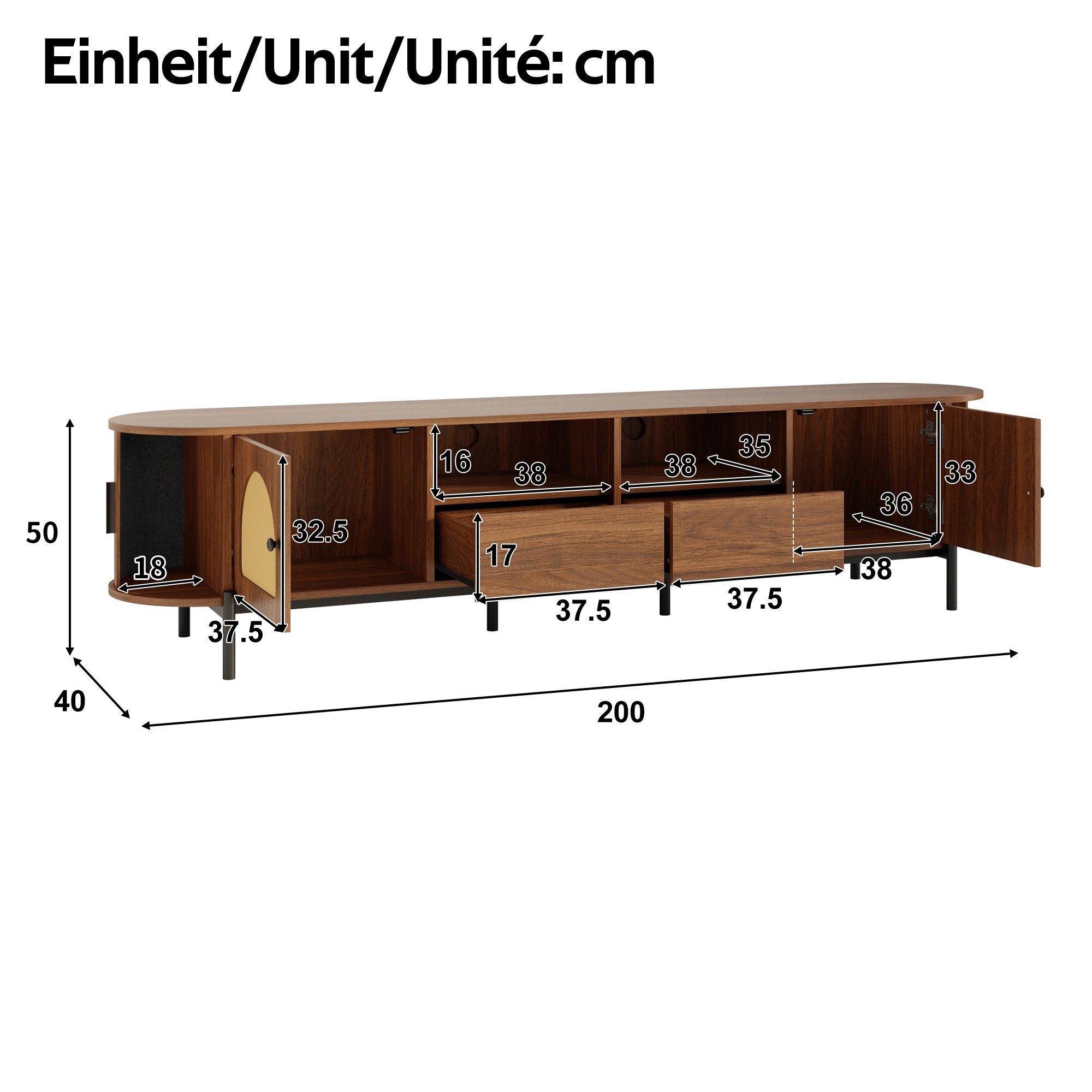 Walnut - Urban Meuble - Vintage Rattan TV Stand with Storage - 6