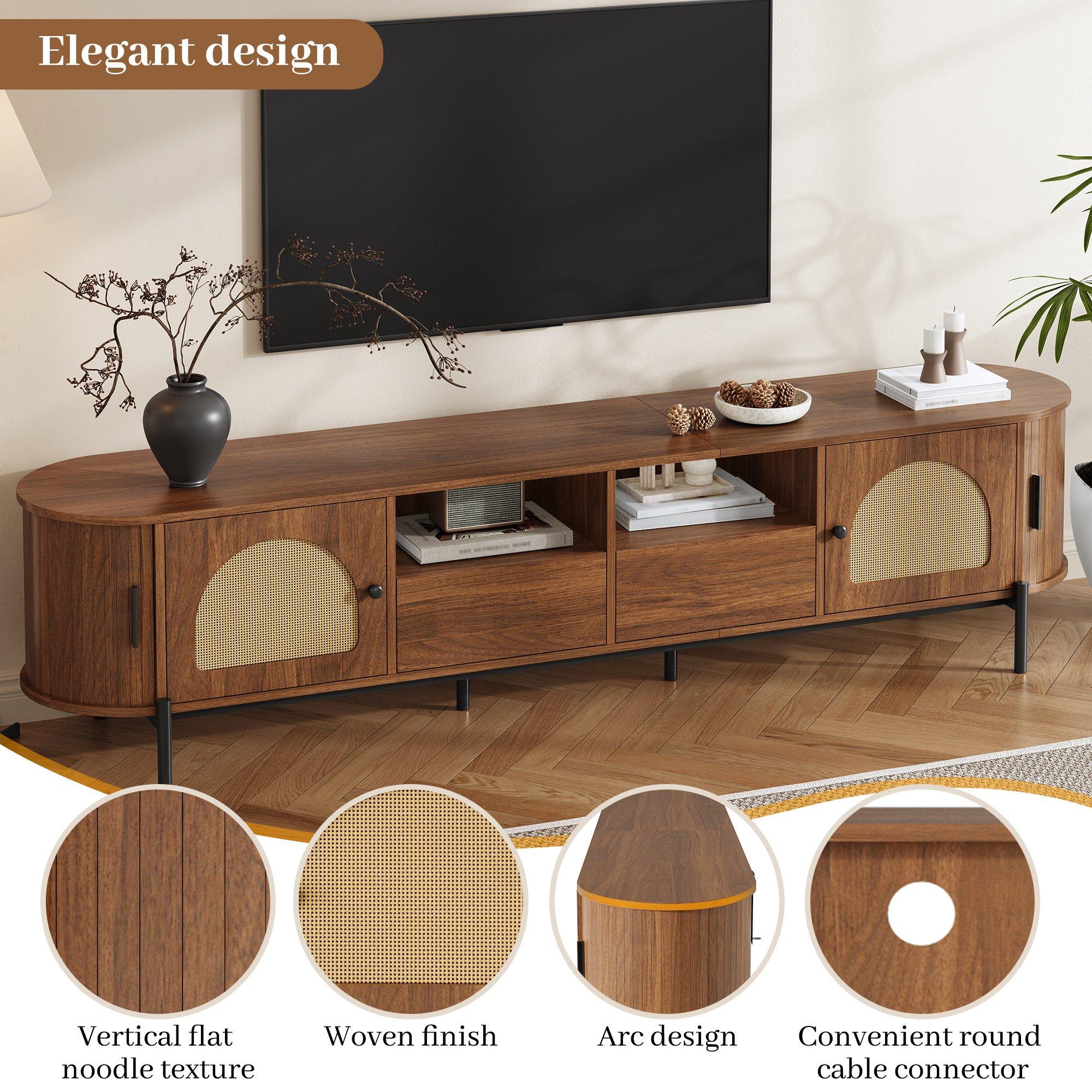Walnut - Urban Meuble - Vintage Rattan TV Stand with Storage - 7