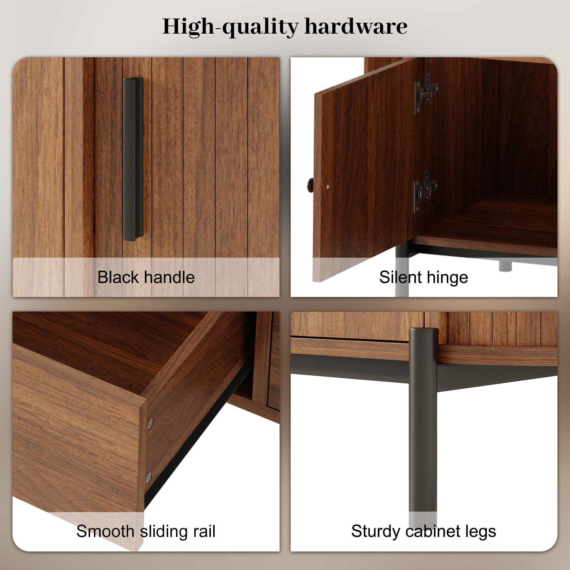 Walnut - Urban Meuble - Vintage Rattan TV Stand with Storage - 9