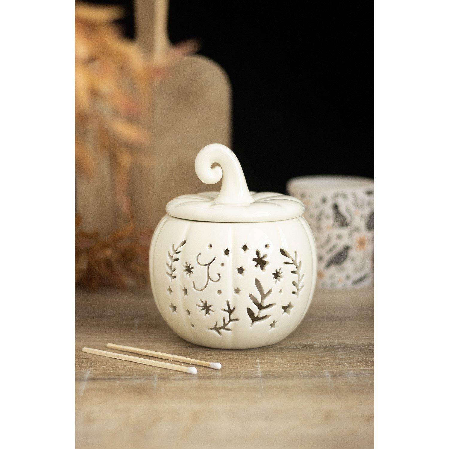 White - Something Different - Cream Folk Pumpkin Oil Burner and Wax Warmer - 1