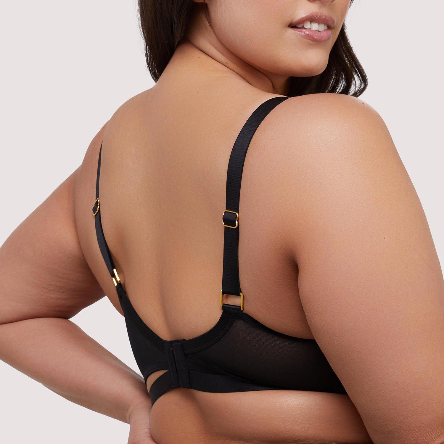 Black - Playful Promises - Tabitha Black Wet-Look Lace Plunge Bra - 3