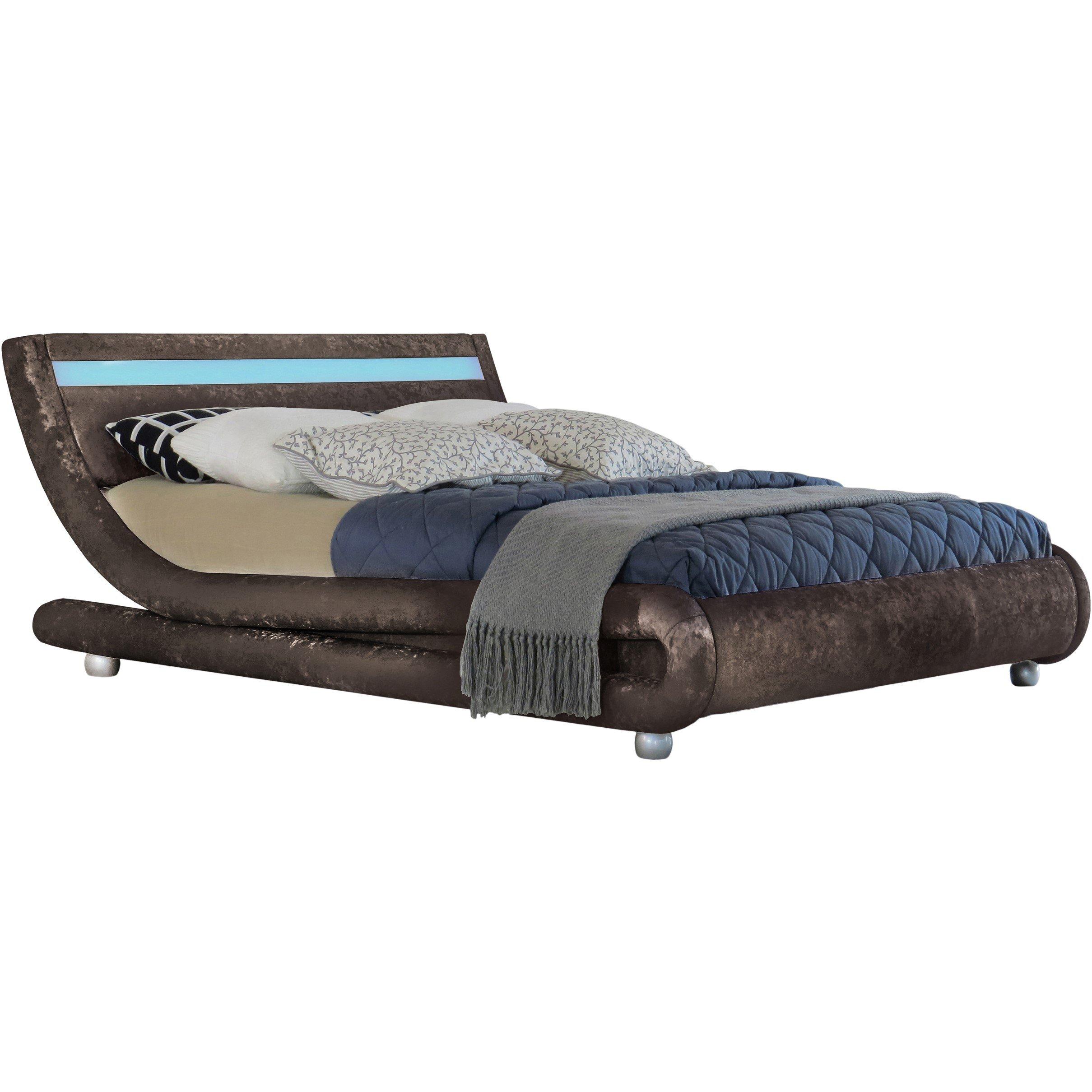 Brown - Comfy Living - Velvet Designer Curved Bed Frame with Mattress - 2
