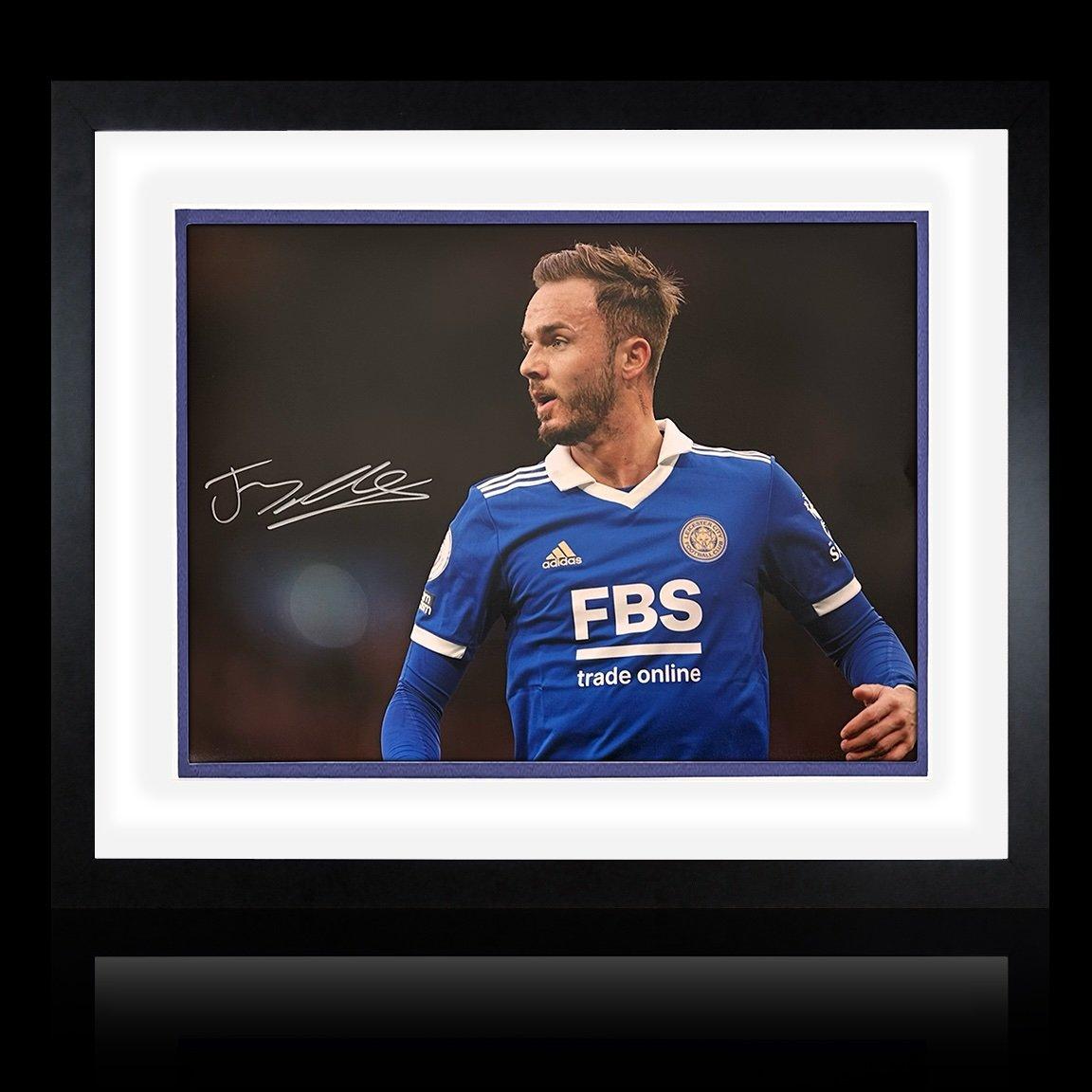 The Fan Cave  James Maddison Signed Framed Leicester City Deluxe - Blue - 550x450mm