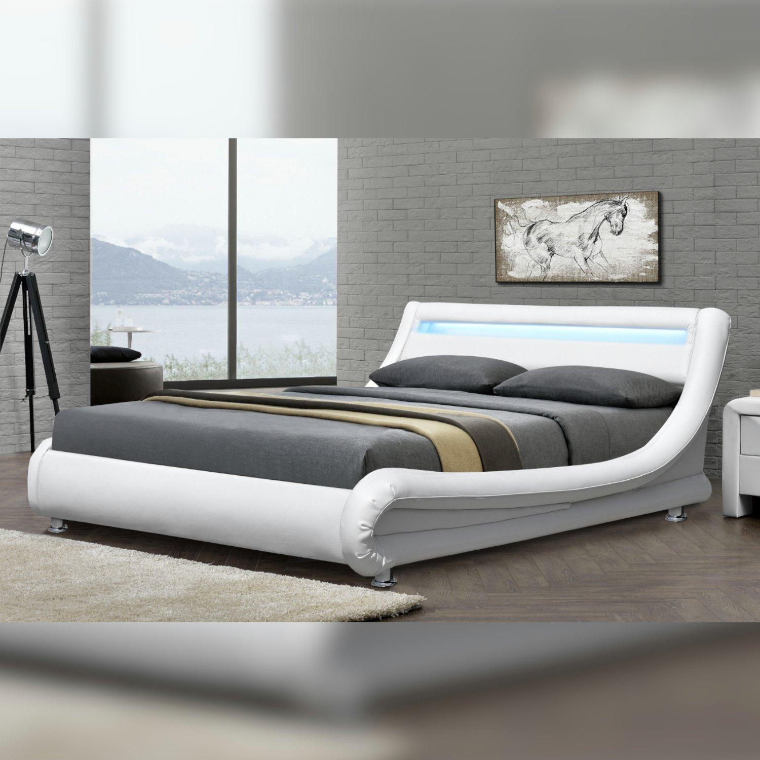White - Comfy Living - Leather Designer Curved Bed Frame with Mattress