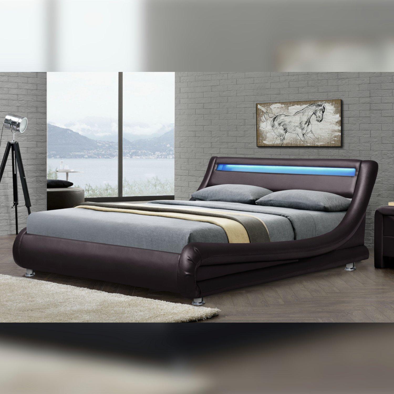 Leather Designer Curved Bed Frame with Mattress