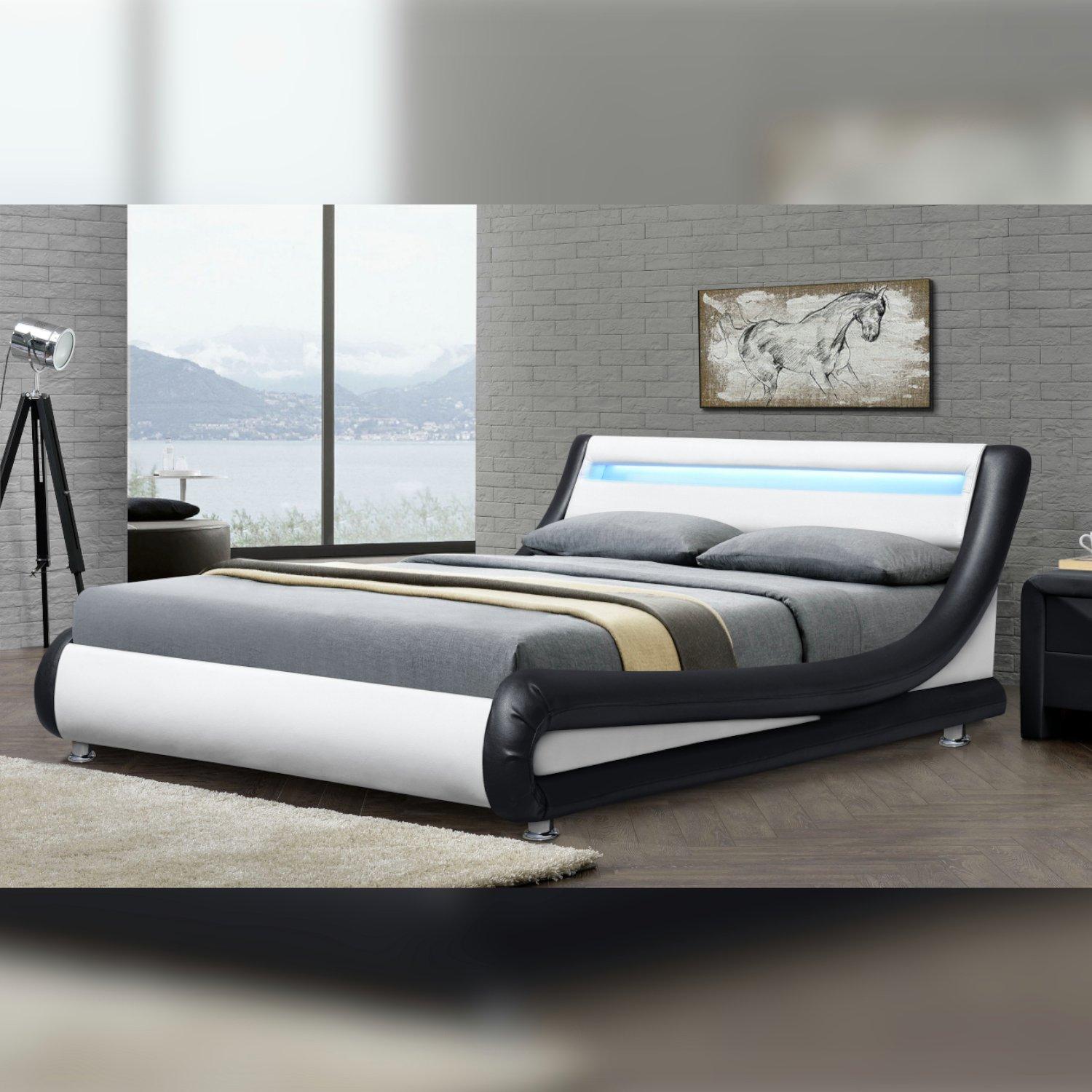Leather Designer Curved Bed Frame with Mattress