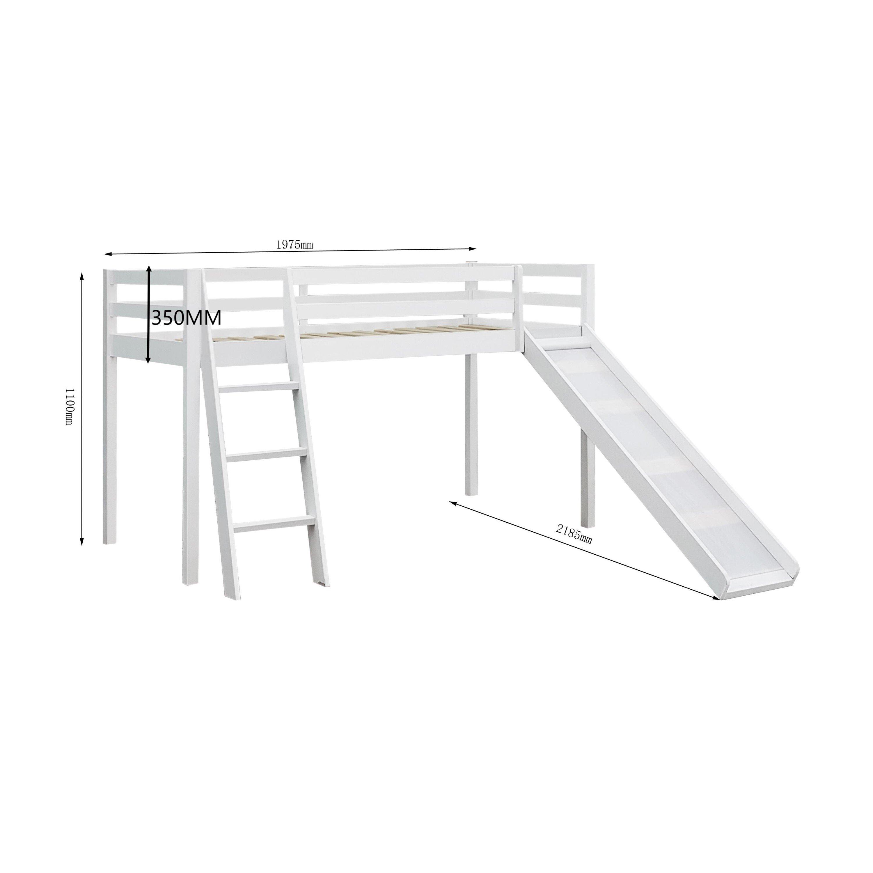 White - Comfy Living - Wooden Mid Sleeper with Slide Bed Frame and Mat - 2