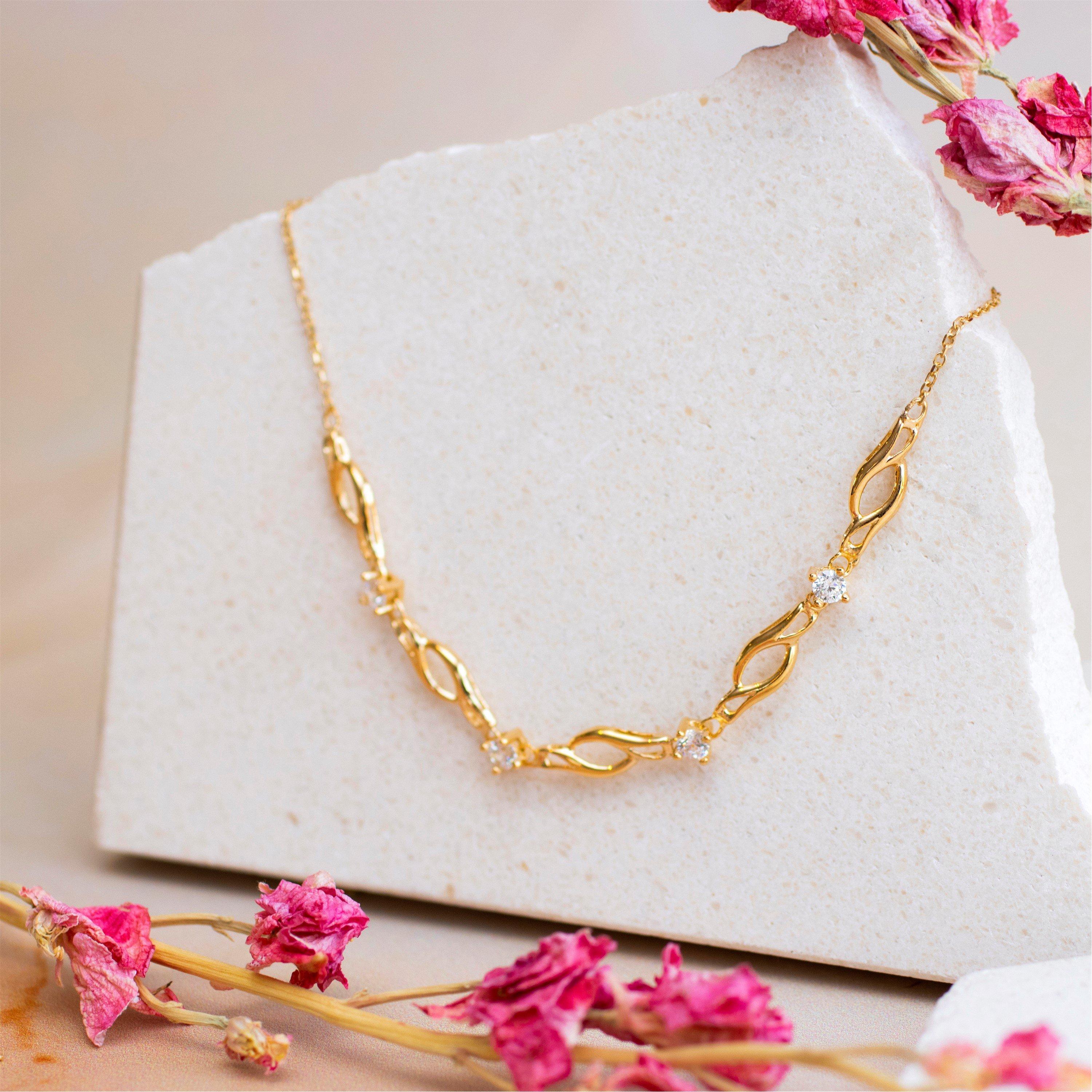 Yellow Gold - Be You - 9ct Gold CZ and Twist Curve Necklace - 5