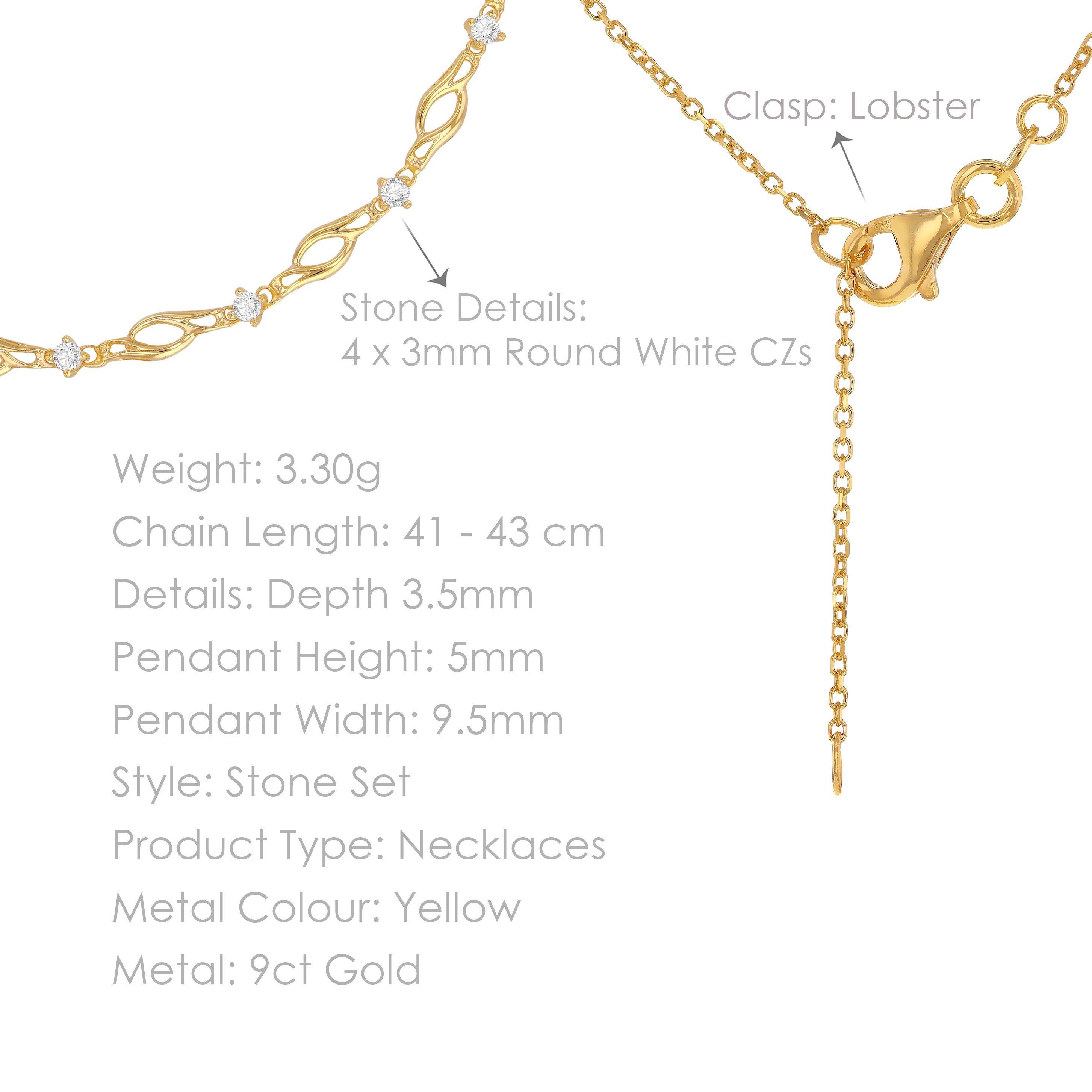 Yellow Gold - Be You - 9ct Gold CZ and Twist Curve Necklace - 6