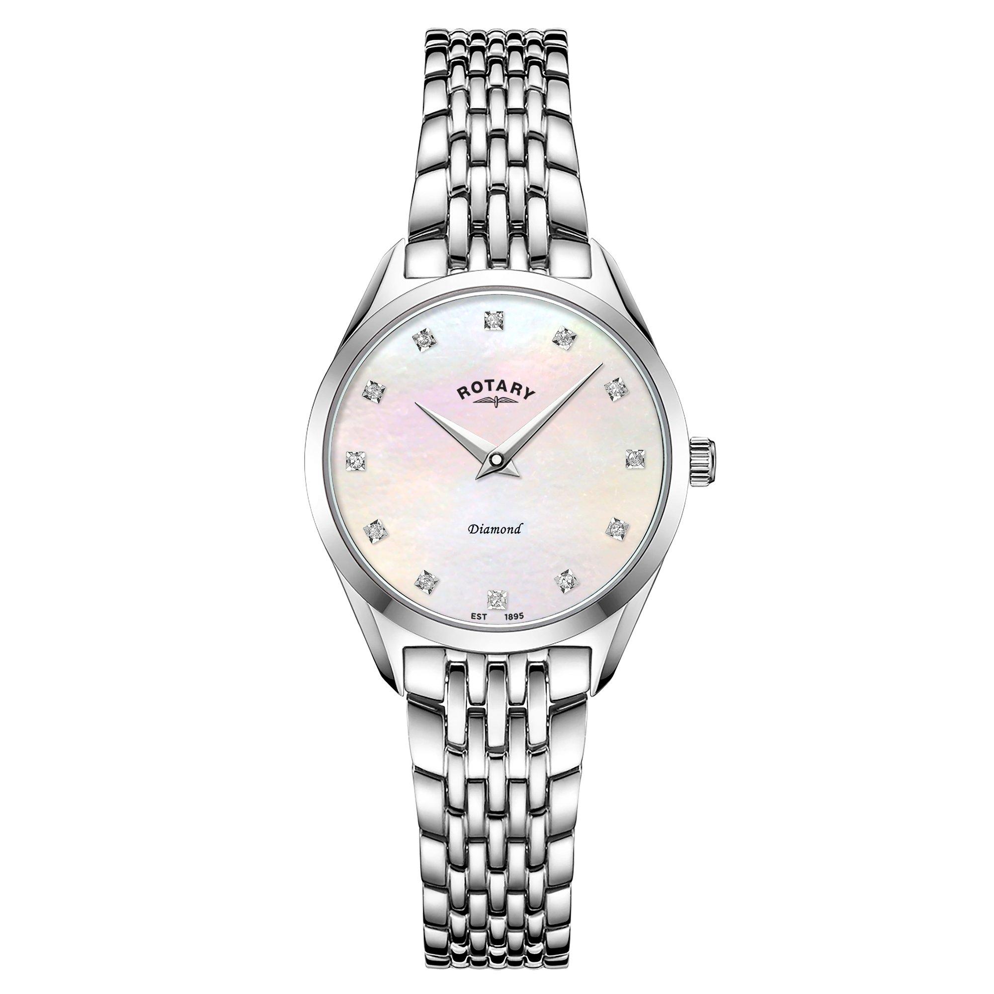 Silver & Gold - Rotary - Ladies Ultra Slim MOP SS Bracelet Watch - 1