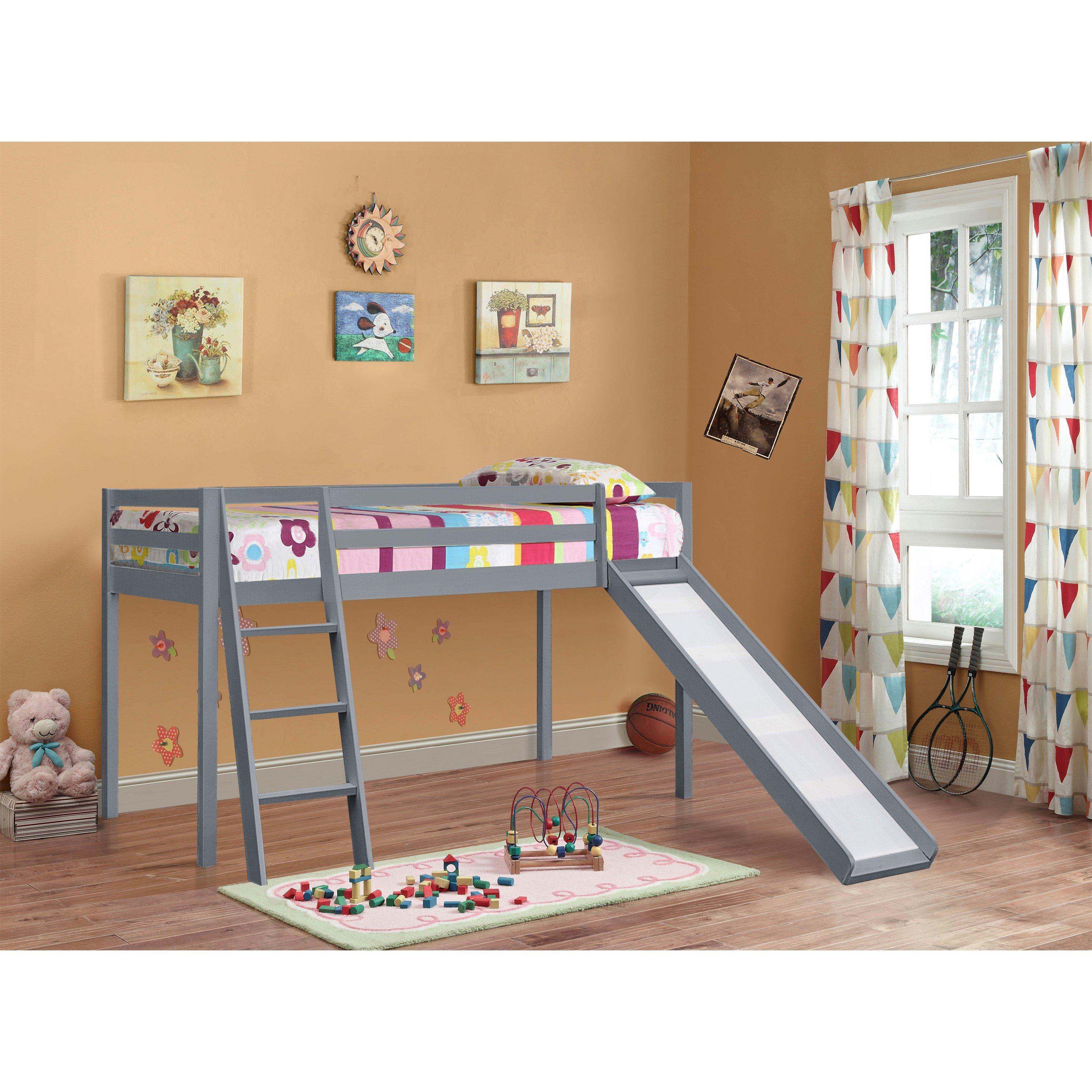 Comfy Living  Kids Wooden Mid Sleeper With Slide Bed Frame - Grey - Single