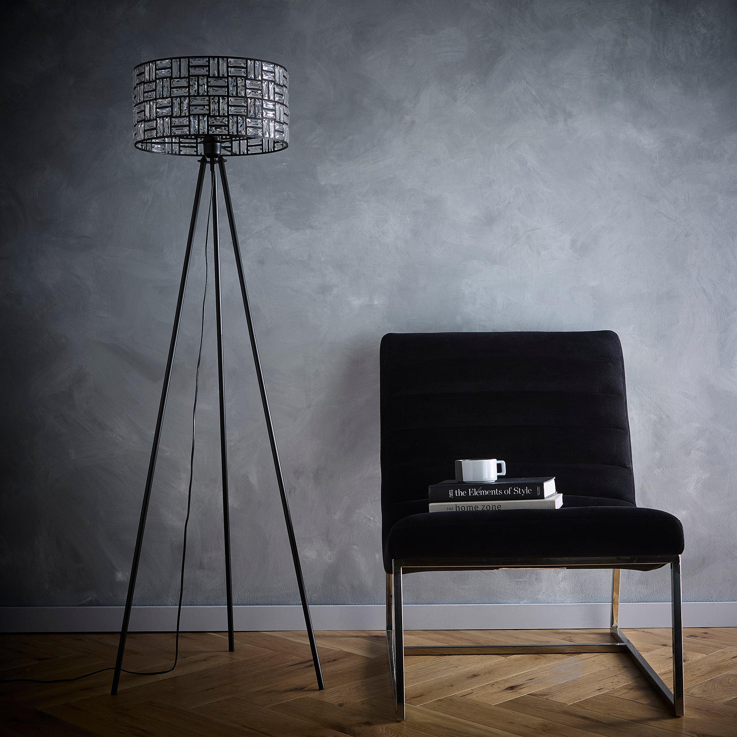 Black - K Living - Black Tripod Floor Lamp with Acrylic Glass Shade - 1